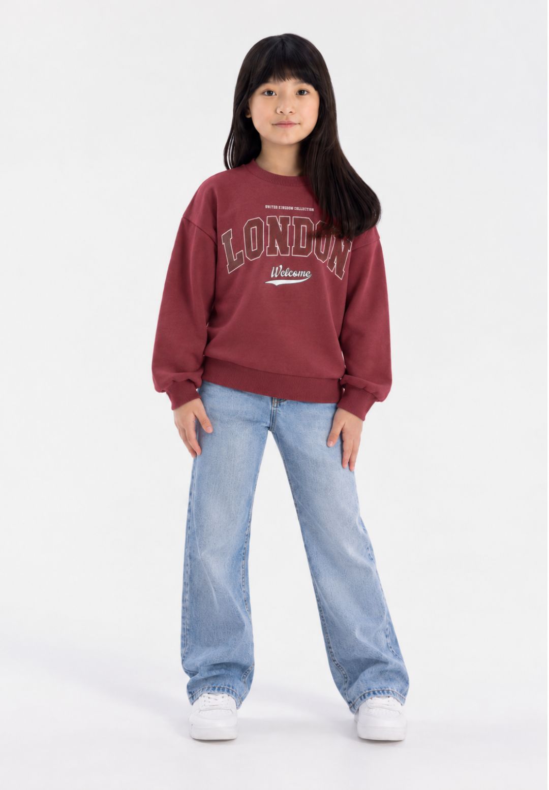 Girls' sweatshirt in burgundy with London print