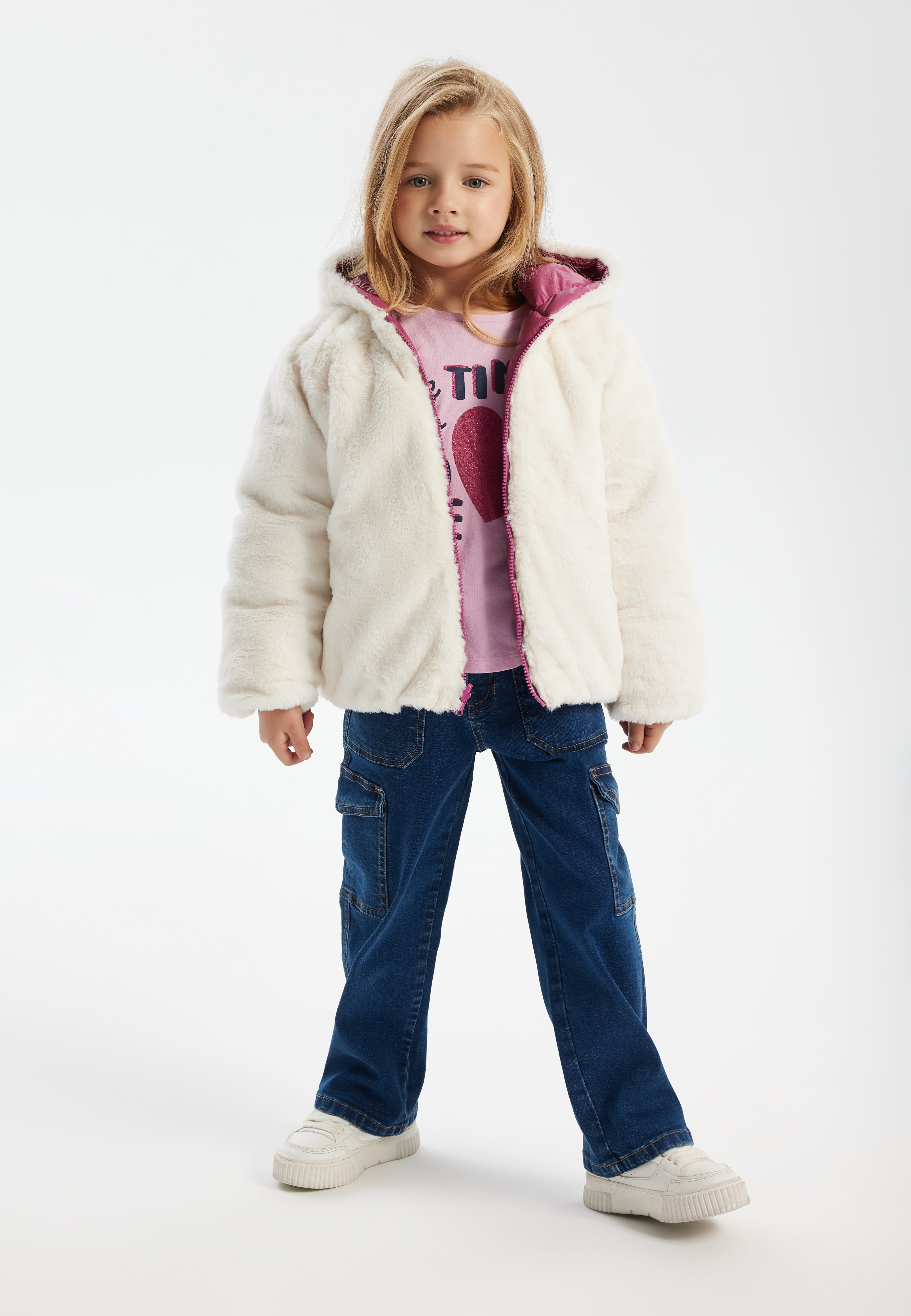 Piumino Reversibile, Viola Metallizzato, Cappuccio Peluche