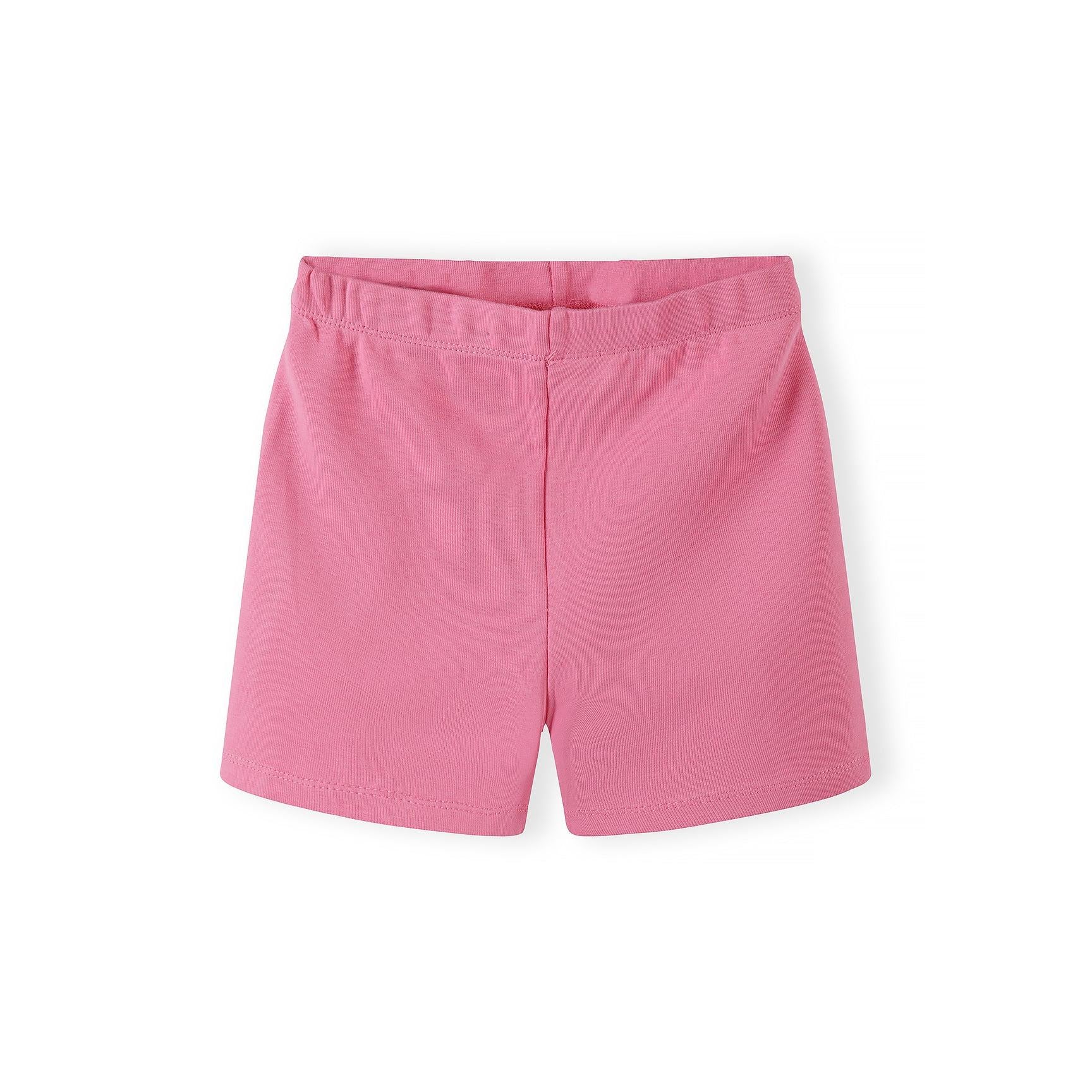 Pink ribbed shorts shown from front view on white background displaying texture and fit