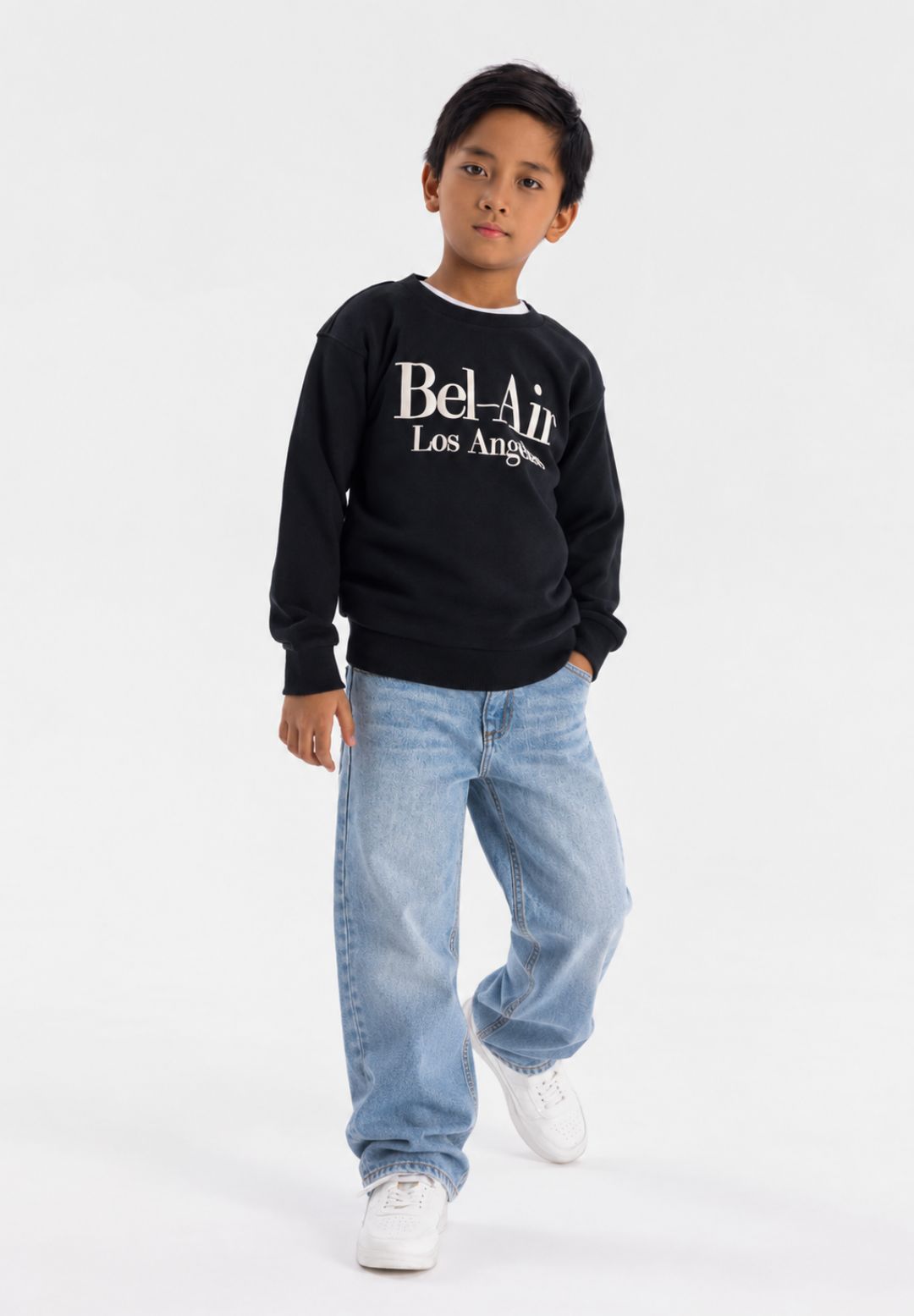 Boys' sweatshirt in black with cream Bel-Air Los Angeles print