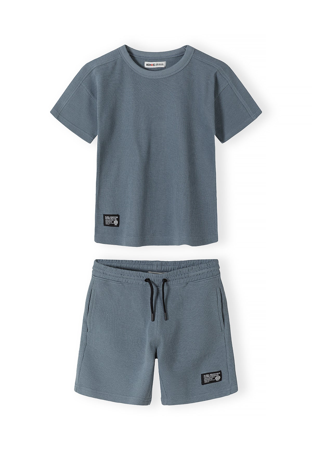 Waffle Jersey T-Shirt and Shorts Set, Blue Grey