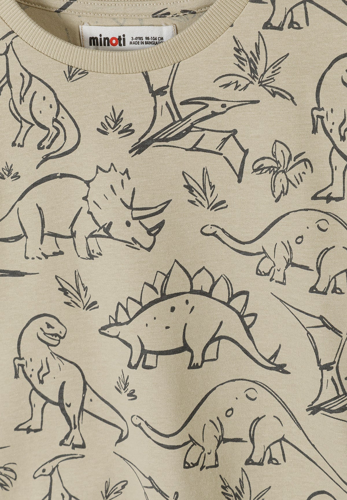 Close-up of white t-shirt showing detailed dinosaur print with green T-Rex wearing cap and sunglasses on skateboard with 'CHILL DUDE' speech bubble