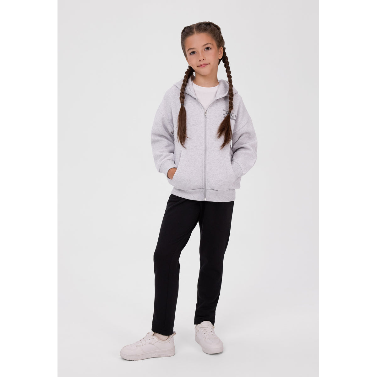 Girls' straight-leg drawstring trousers in black — complete product view for square Shop card