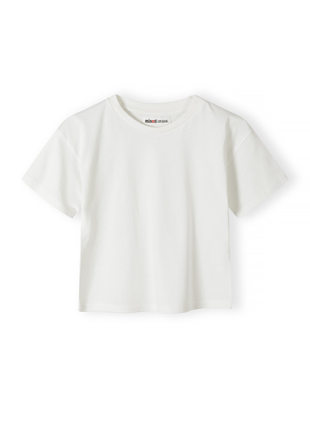 Single plain white short sleeve t-shirt laid flat on white background showing clean minimalist design