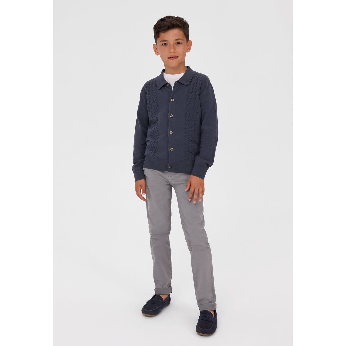 Boys' chinos in grey — complete product view for square Shop card