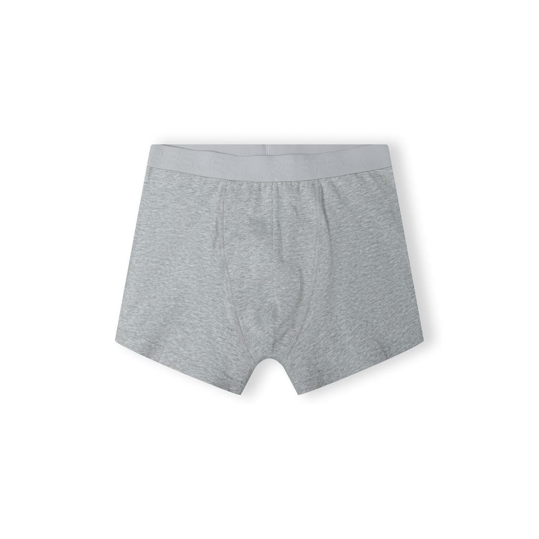 Grey cotton blend boxer displayed from front angle on white background, showing elastic waistband and comfortable fit design