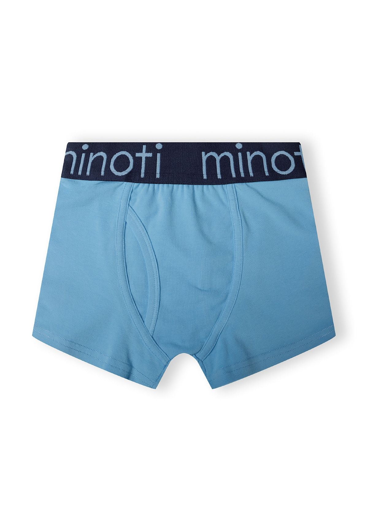 Blue and navy boxer trunks, light blue pair front.