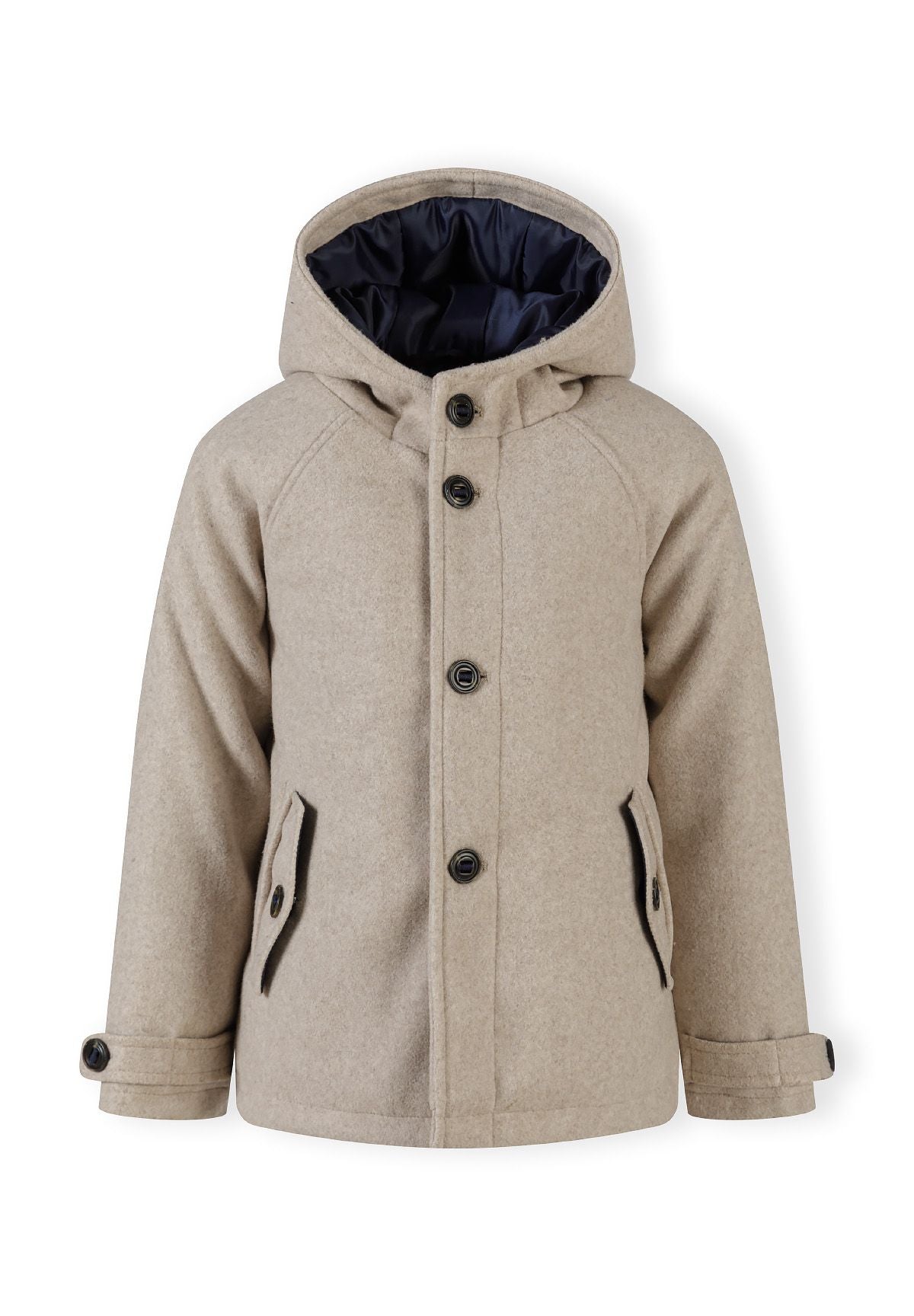 Hooded Button Coat, Beige, Padded - 2