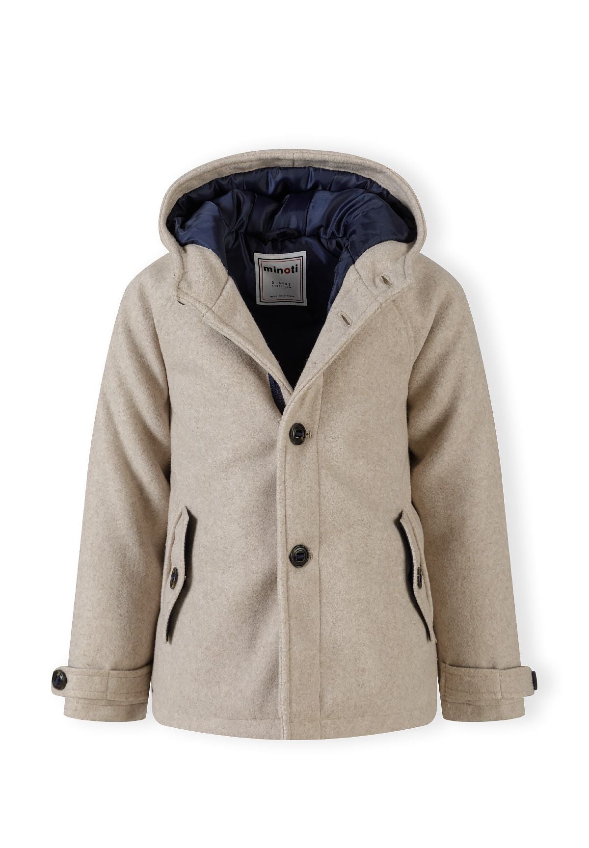 Hooded Button Coat, Beige, Padded - 4