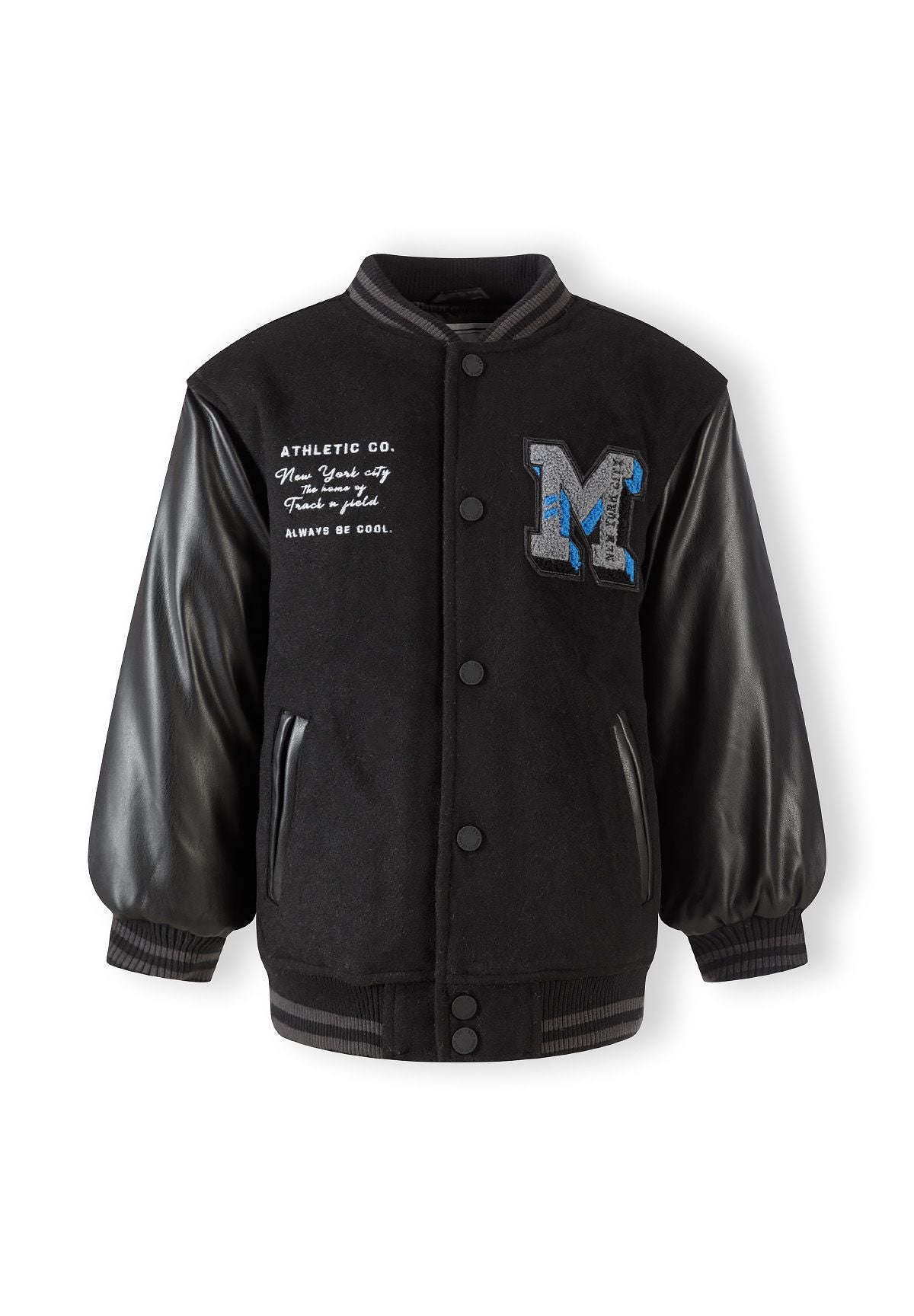 Baseball Jacket Black Faux Leather Sleeves, Sports - 2