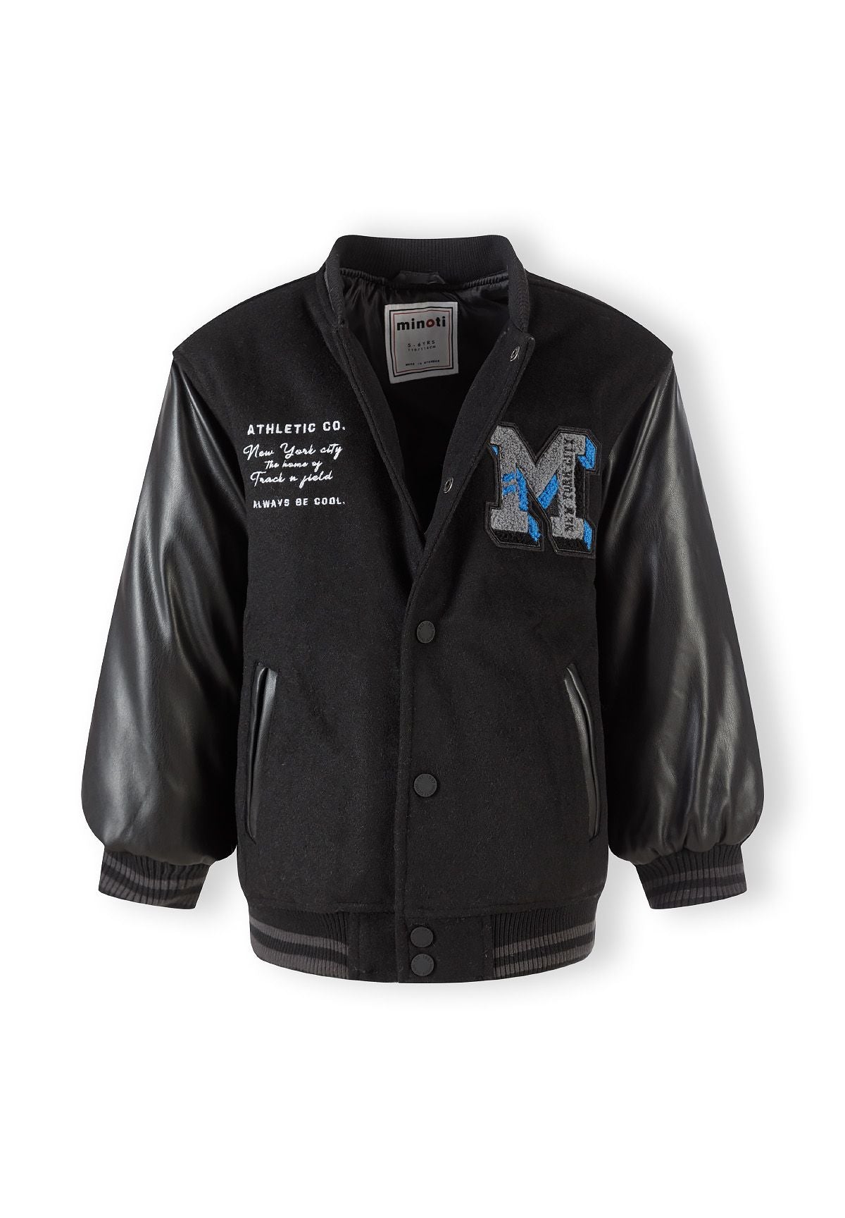 Baseball Jacket Black Faux Leather Sleeves, Sports - 4