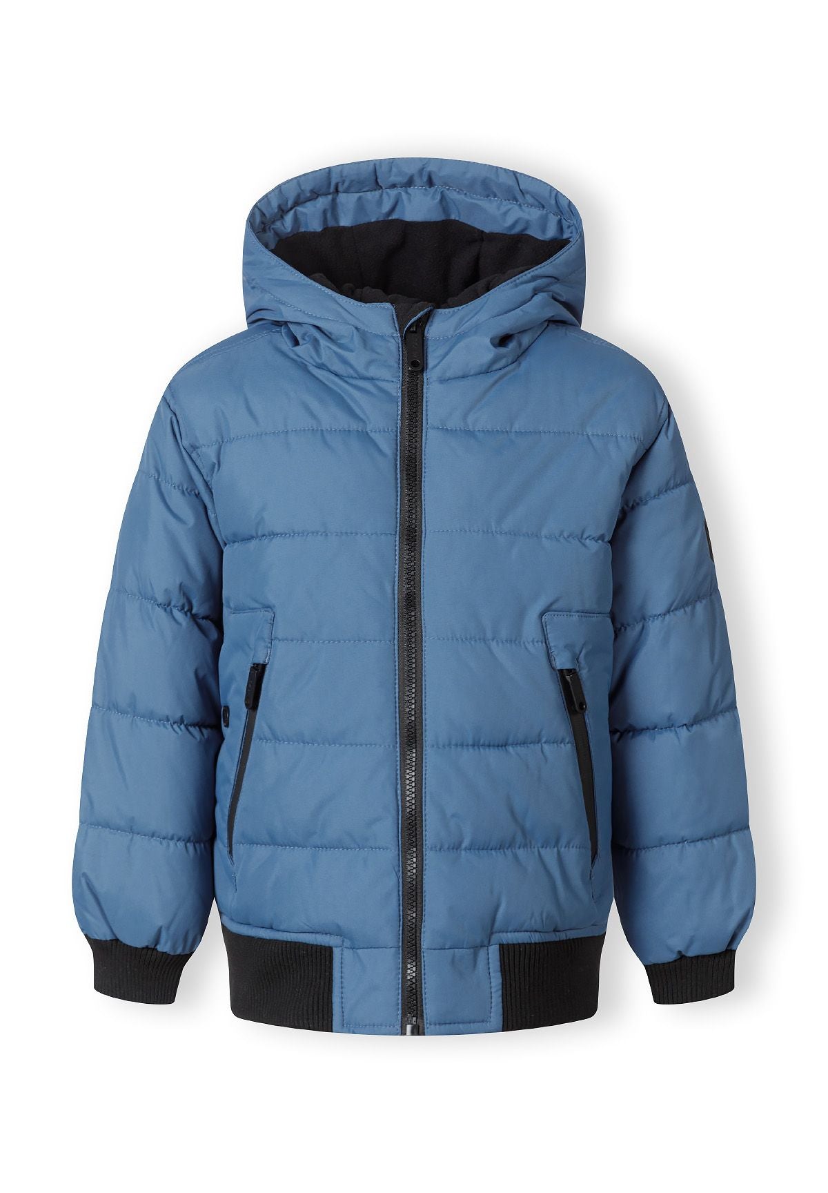 Gesteppte Pufferjacke Blau, Kapuze, Reißverschlusstaschen