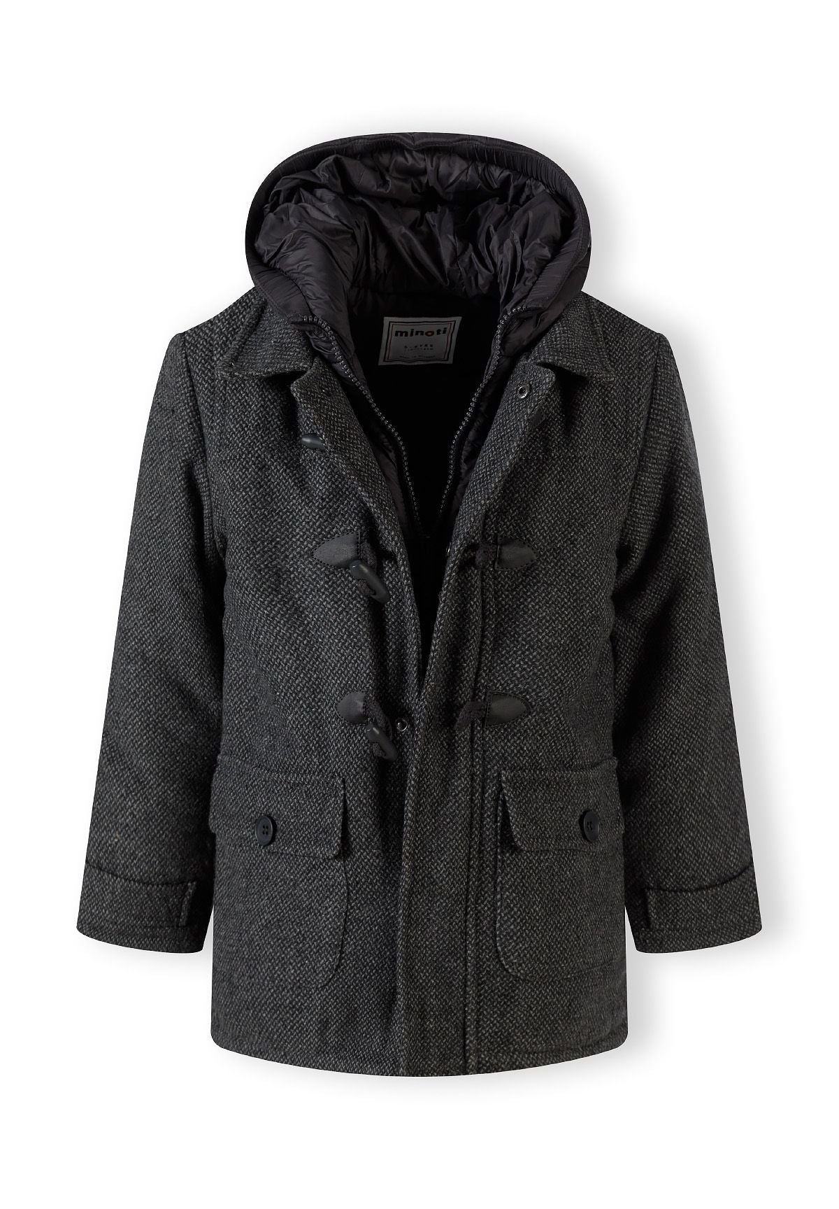 Duffle Coat, Grey Tweed, Hooded, Toggle Front - 4