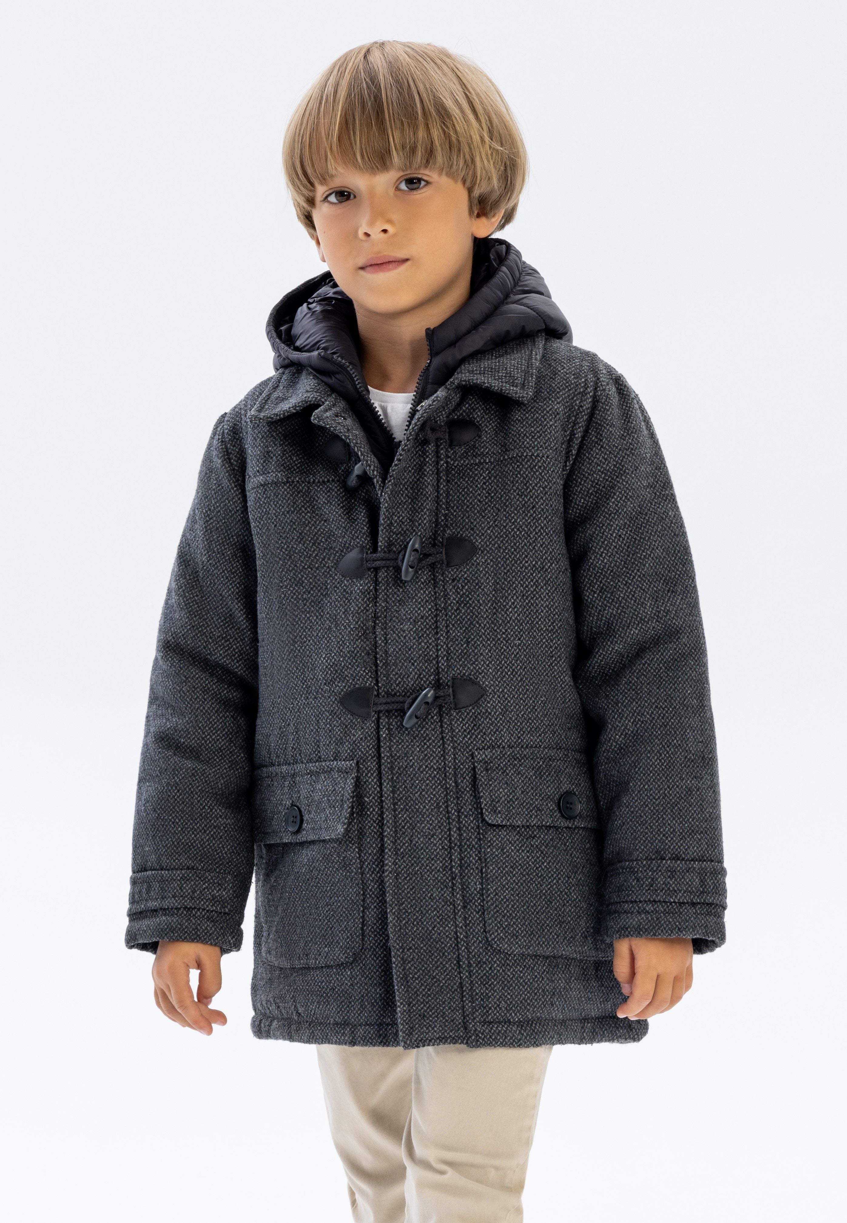 Duffle Coat, Grey Tweed, Hooded, Toggle Front - 1
