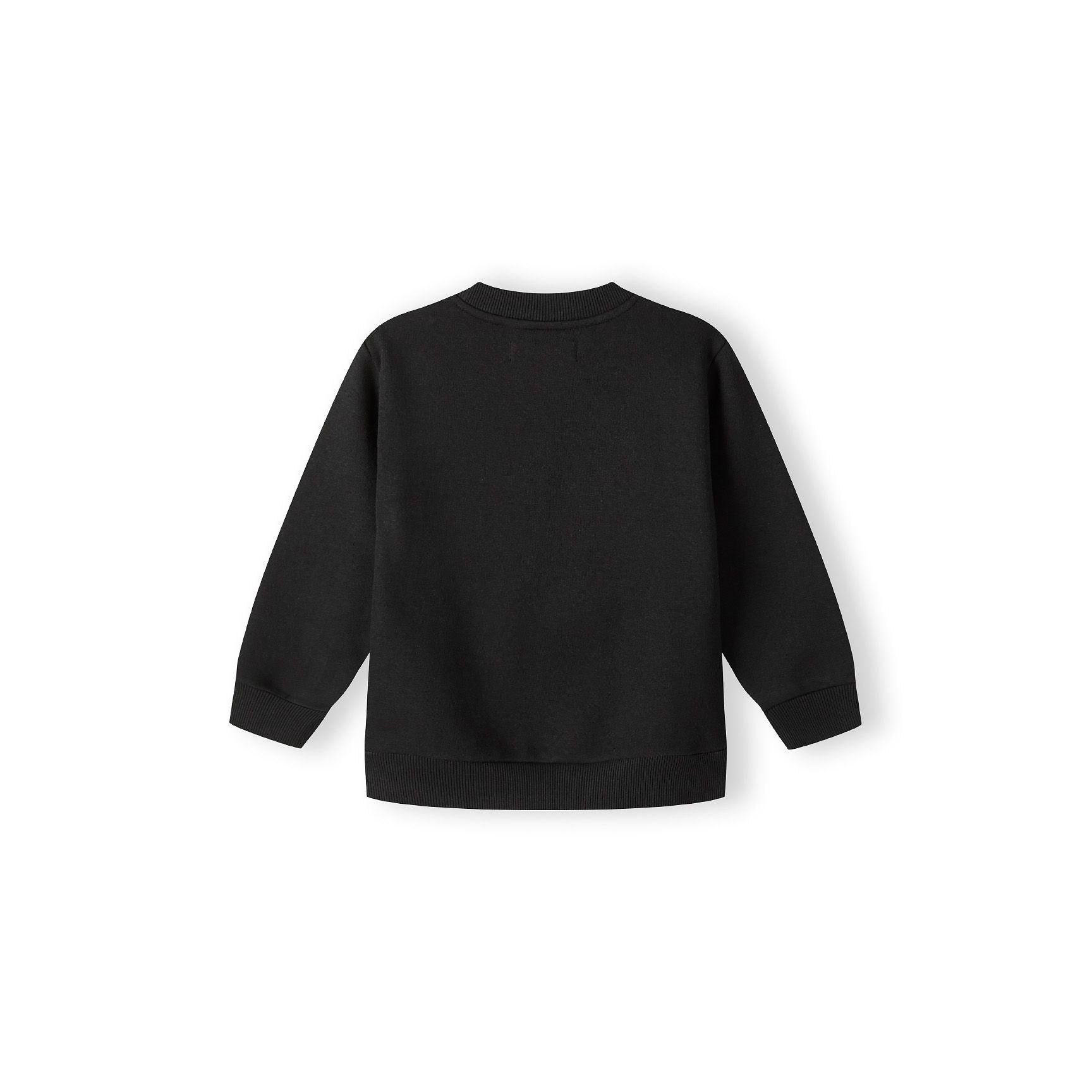 Black crew neck sweatshirt shown from back view on white background, plain design