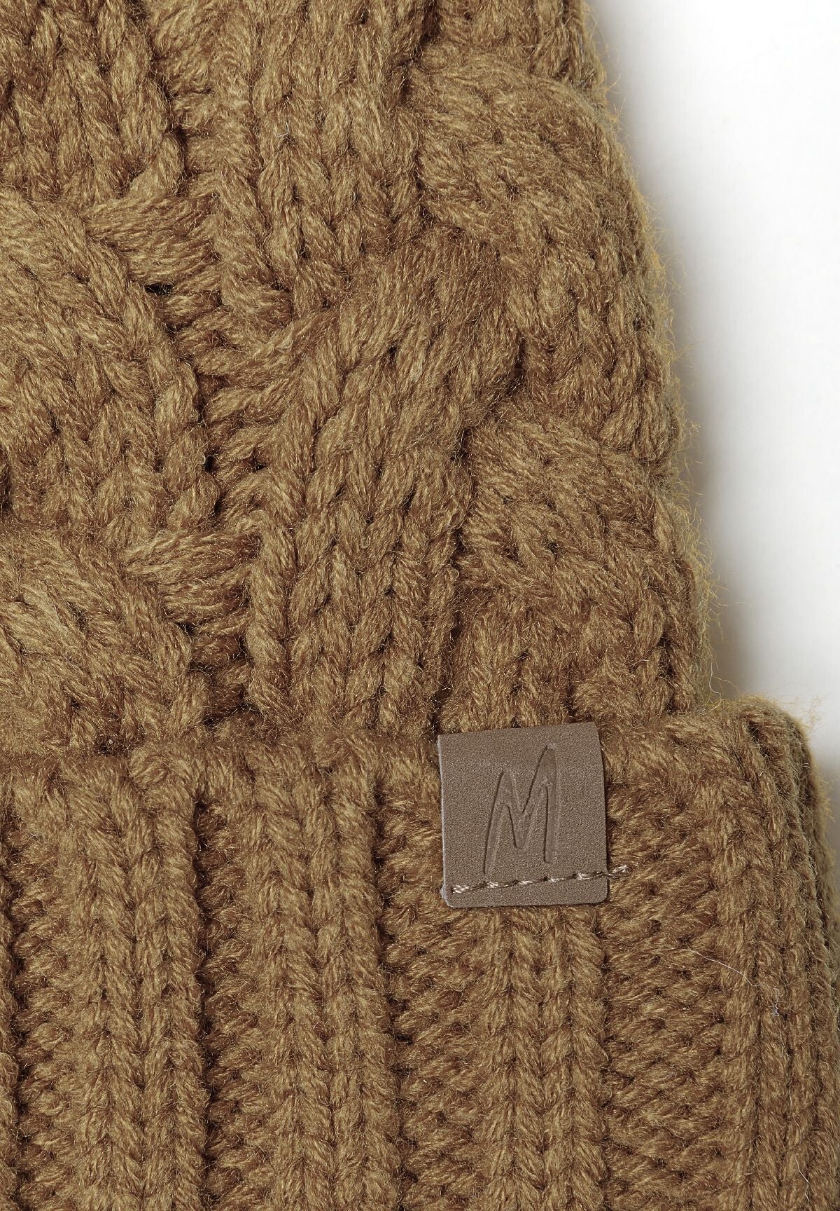 Cable Knit Beanie Hat, Pom Pom, Beige - 2