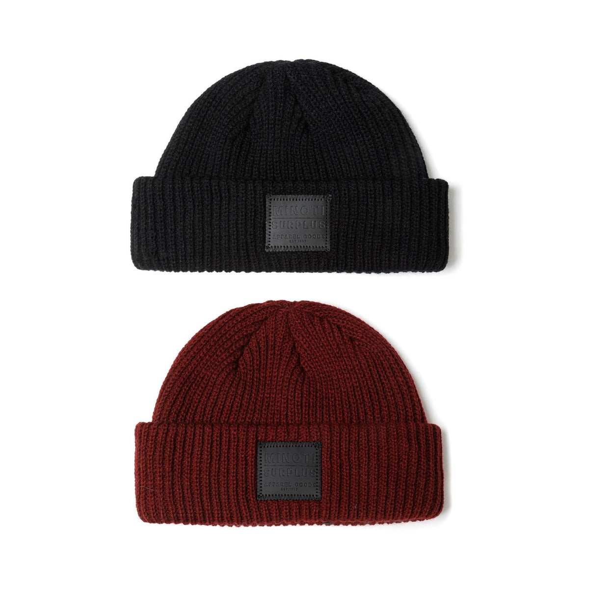 Boys' ribbed beanies 2-pack in black and burgundy — complete product view for square Shop card