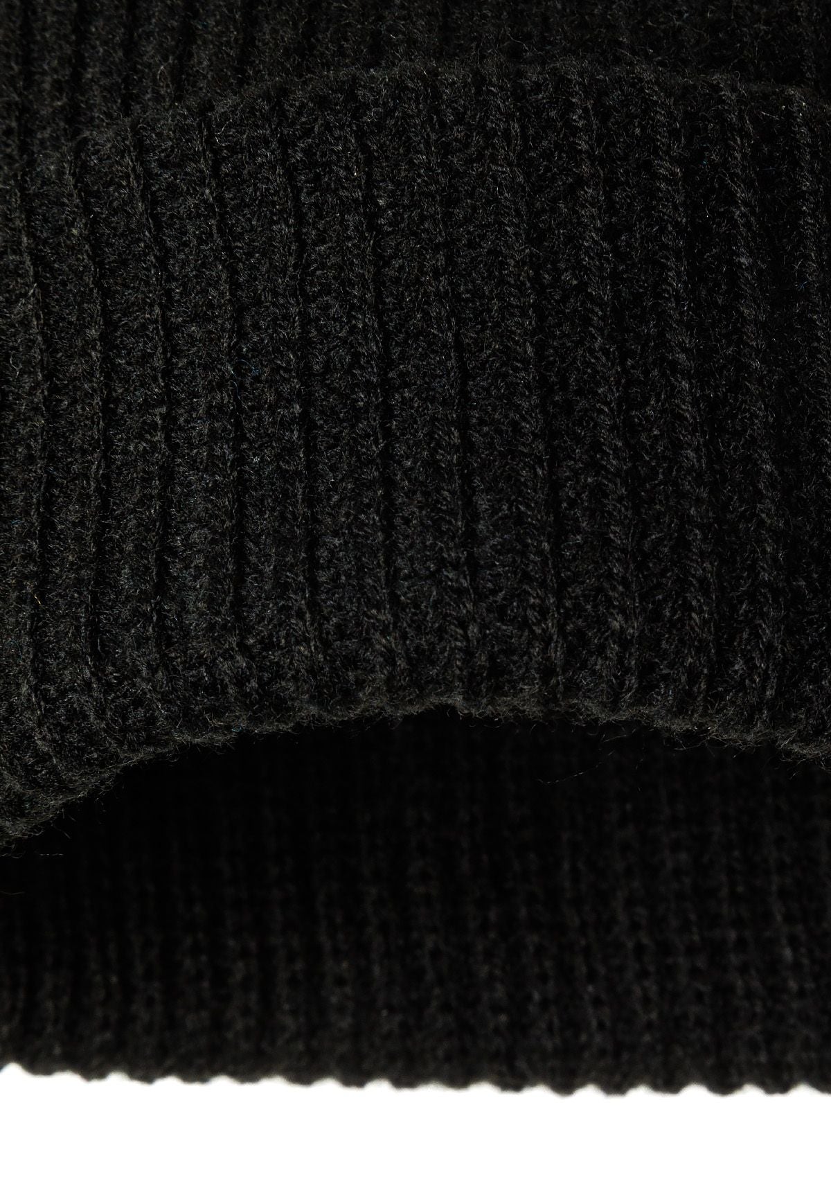 Turquoise and black ribbed beanies, black turn-up detail.