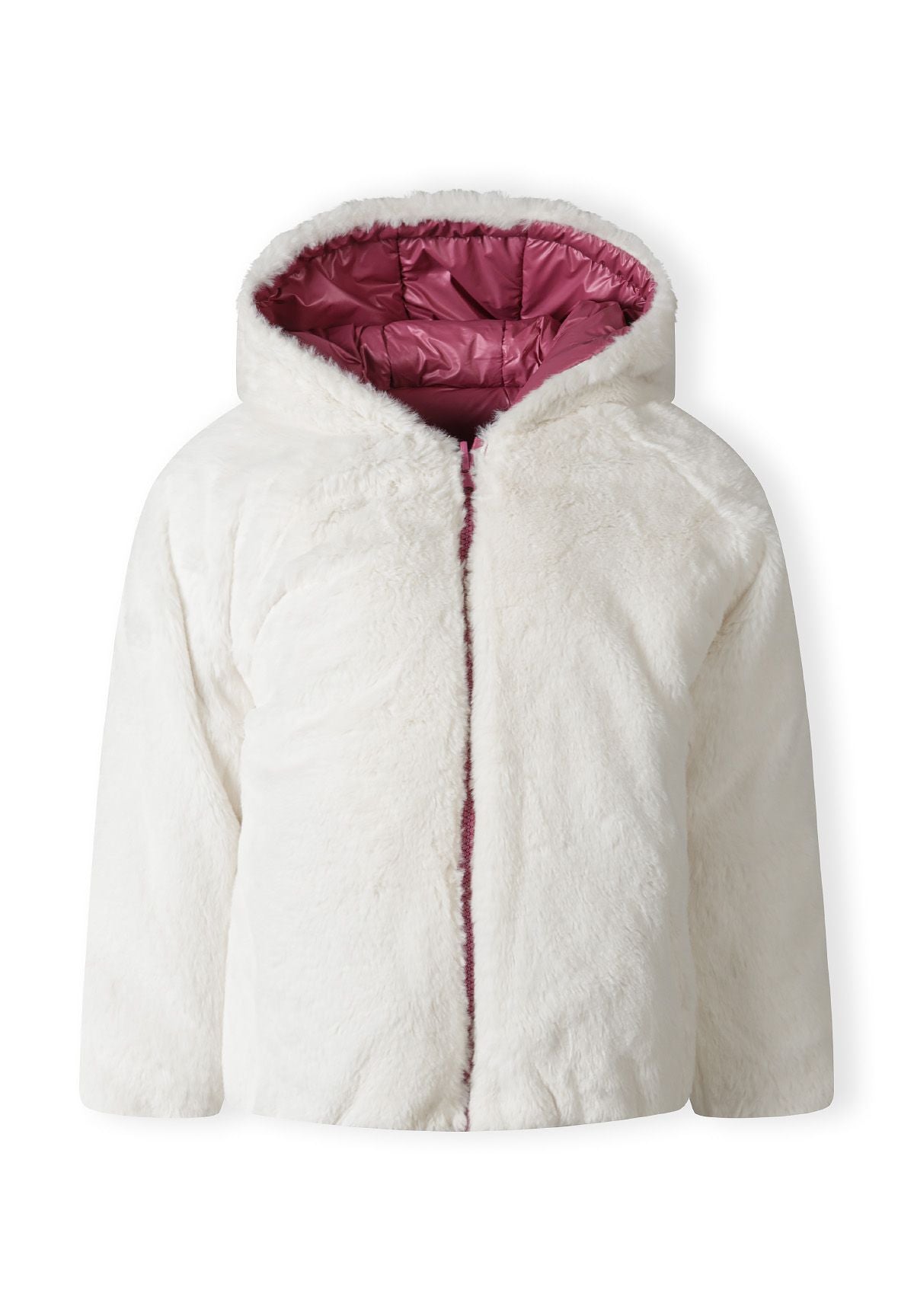 The fluffy side of the reversible jacket, front view.