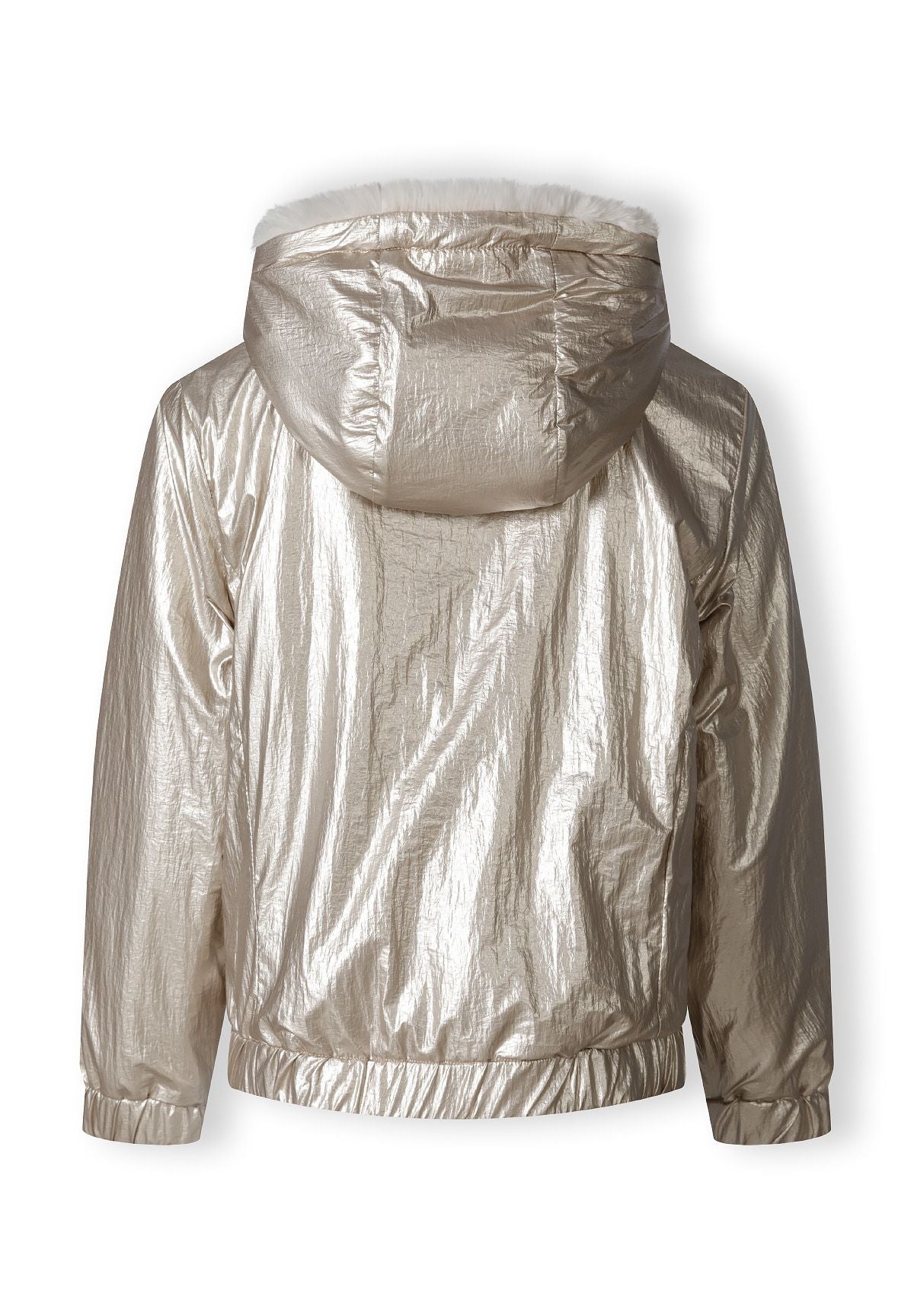 The metallic side of the reversible jacket, back view.