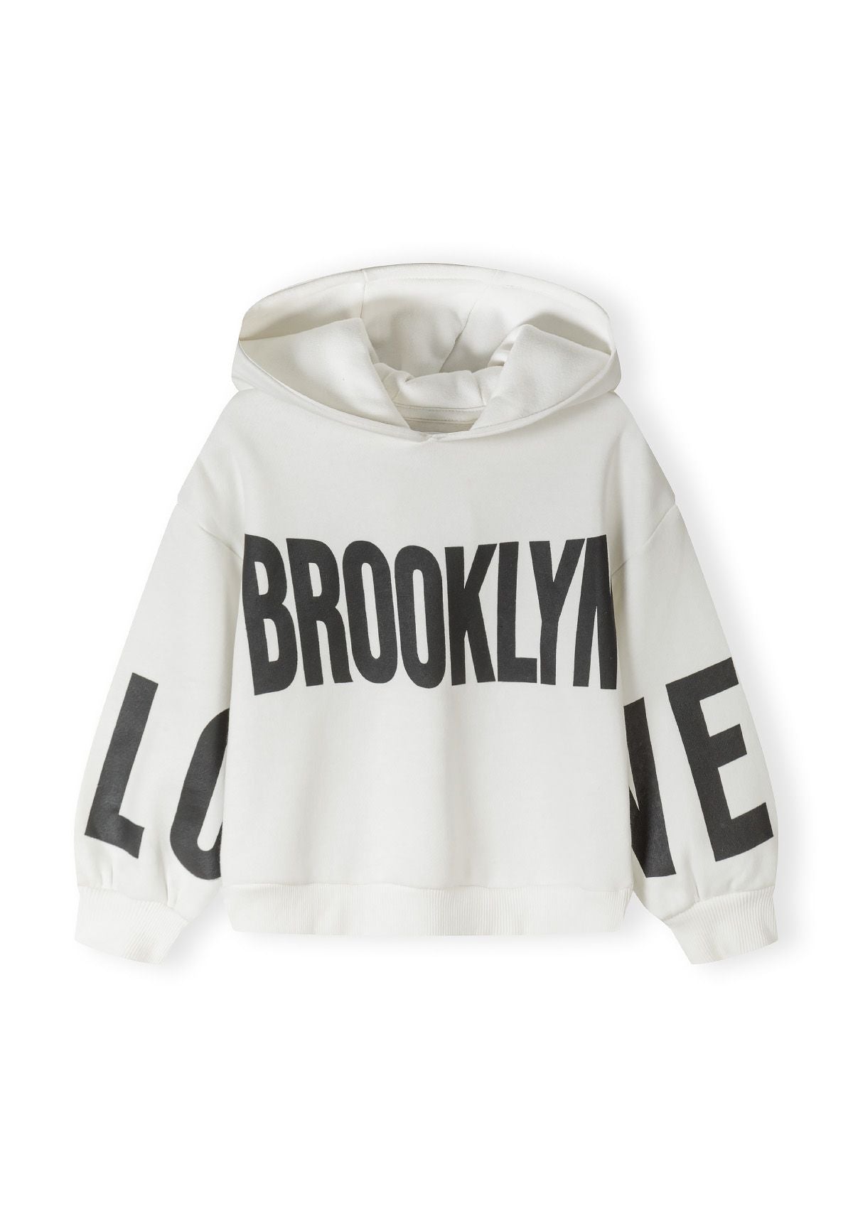 White hoodie and joggers set, hoodie front.