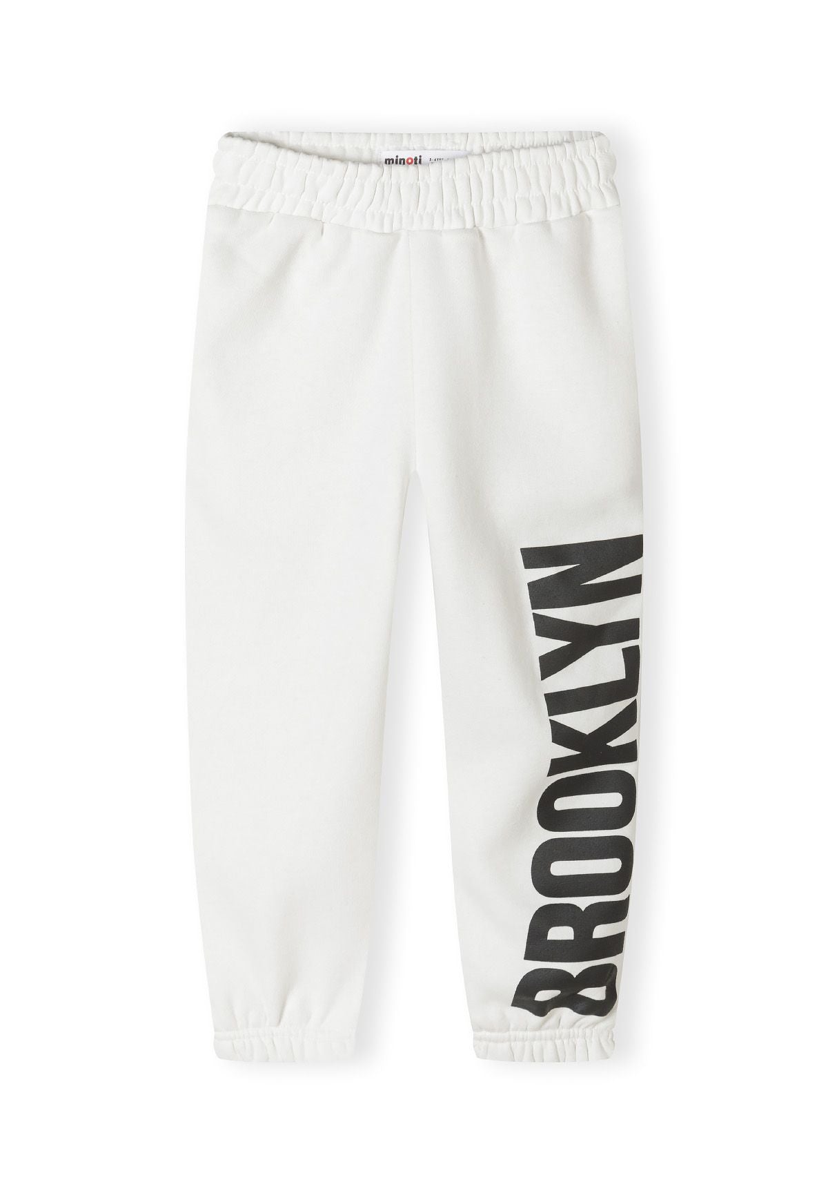 White hoodie and joggers set, joggers front.