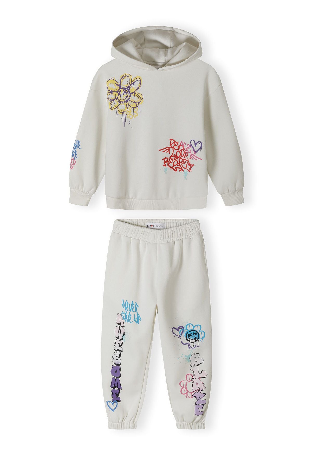 Cream hoodie and joggers set, full set front.