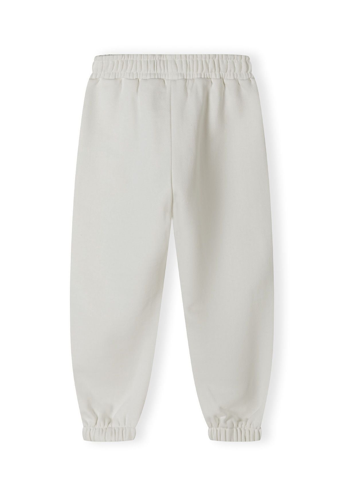 Girls cream tracksuit bottoms, back view, featuring an elasticated waistband and ribbed cuffs.