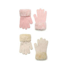 Girls' knitted gloves 2-pack in pink and cream