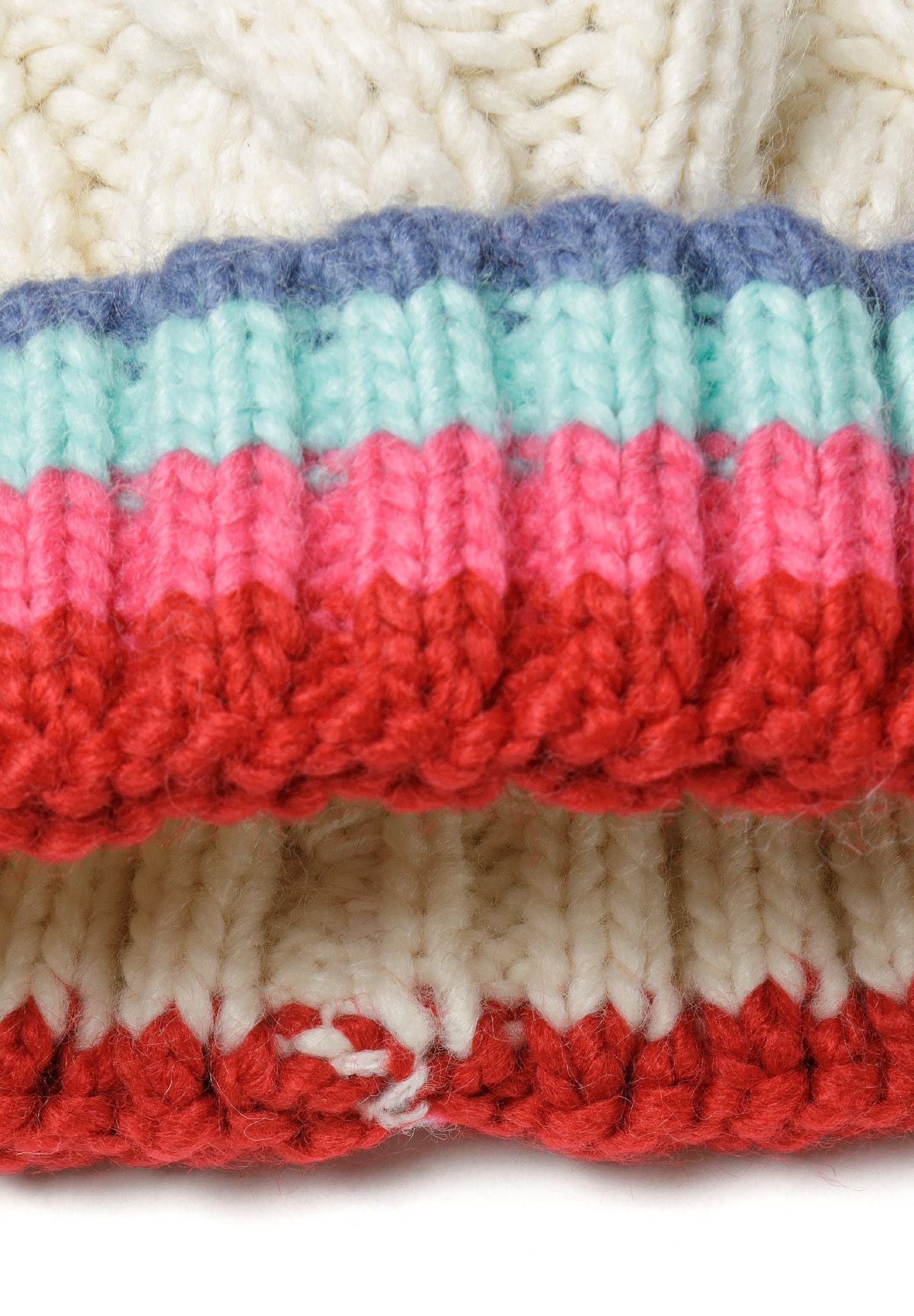 Cable Knit Hat & Mittens Set, Cream, Rainbow Stripe - 6