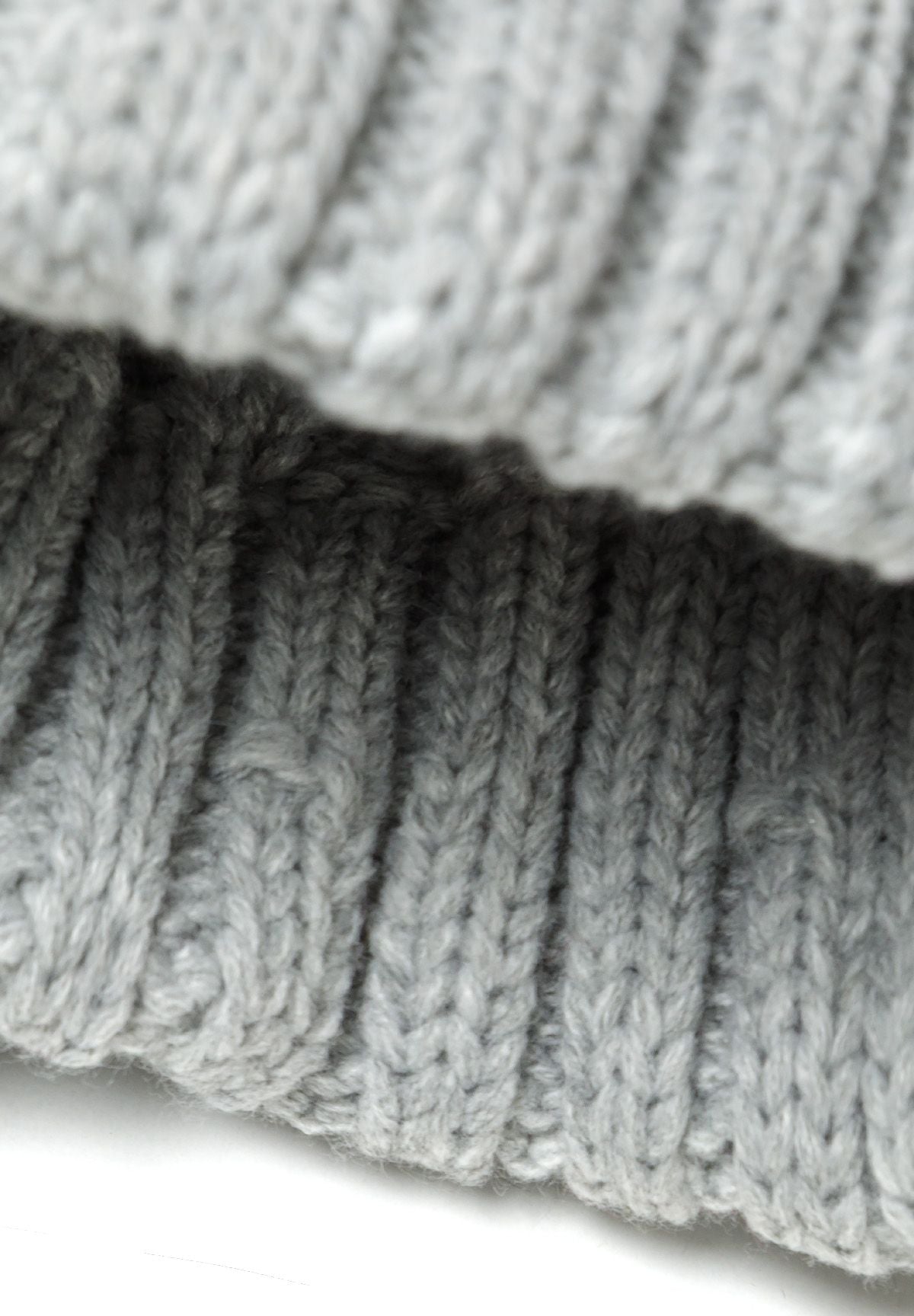Cable Knit Beanie, Grey, Faux Fur Pom Pom - 3