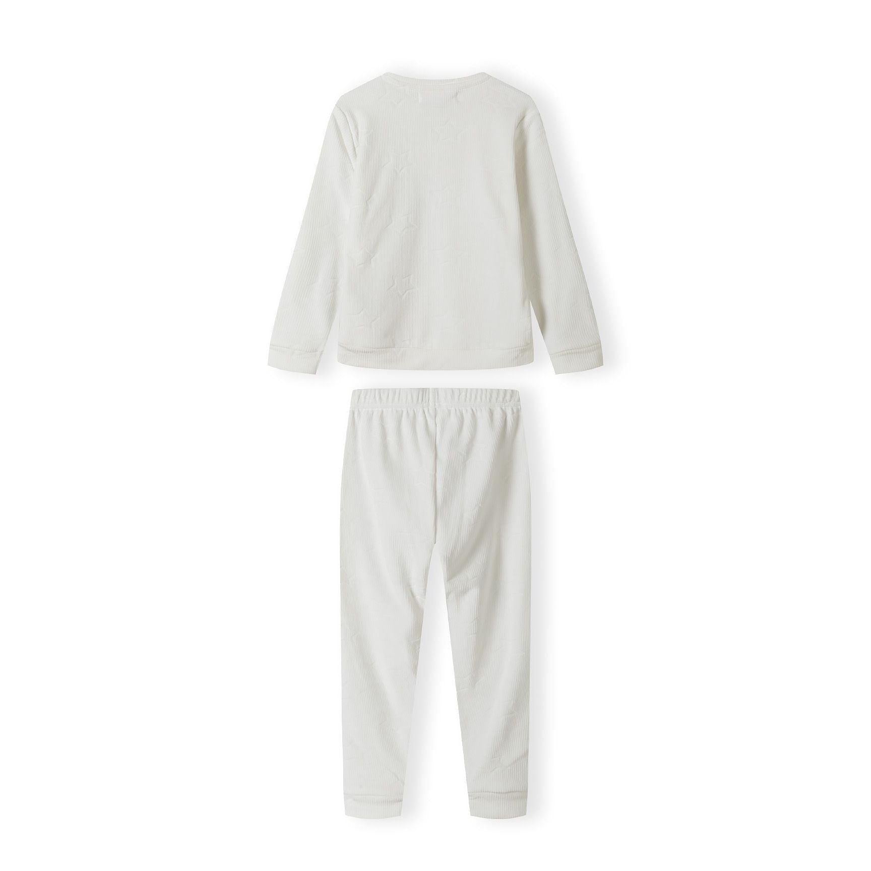 Back view of cream velour long sleeve pyjama top with all-over print pattern on white background