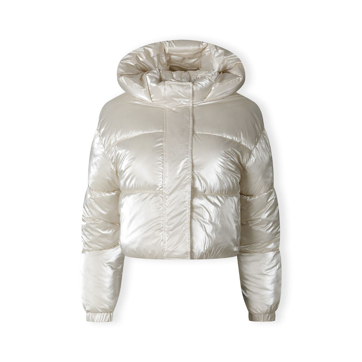 Women's cropped puffer jacket in cream — complete product view for square Shop card
