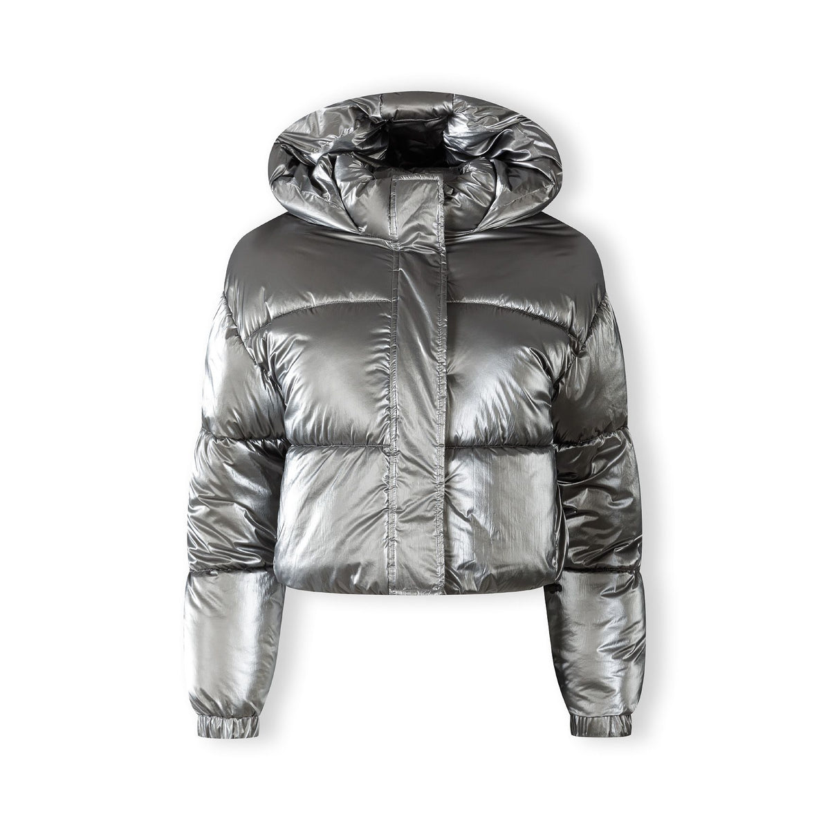 Women's cropped puffer jacket in silver — complete product view for square Shop card