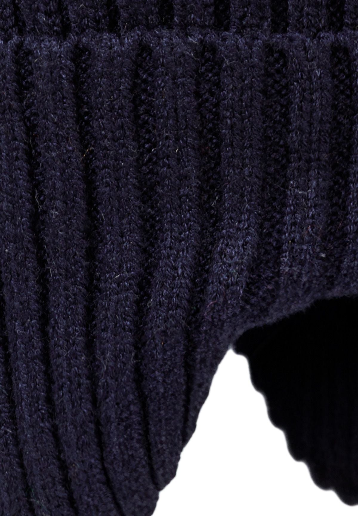 Ribbed Beanie, Navy, Ear Flaps, Pom Pom - 3