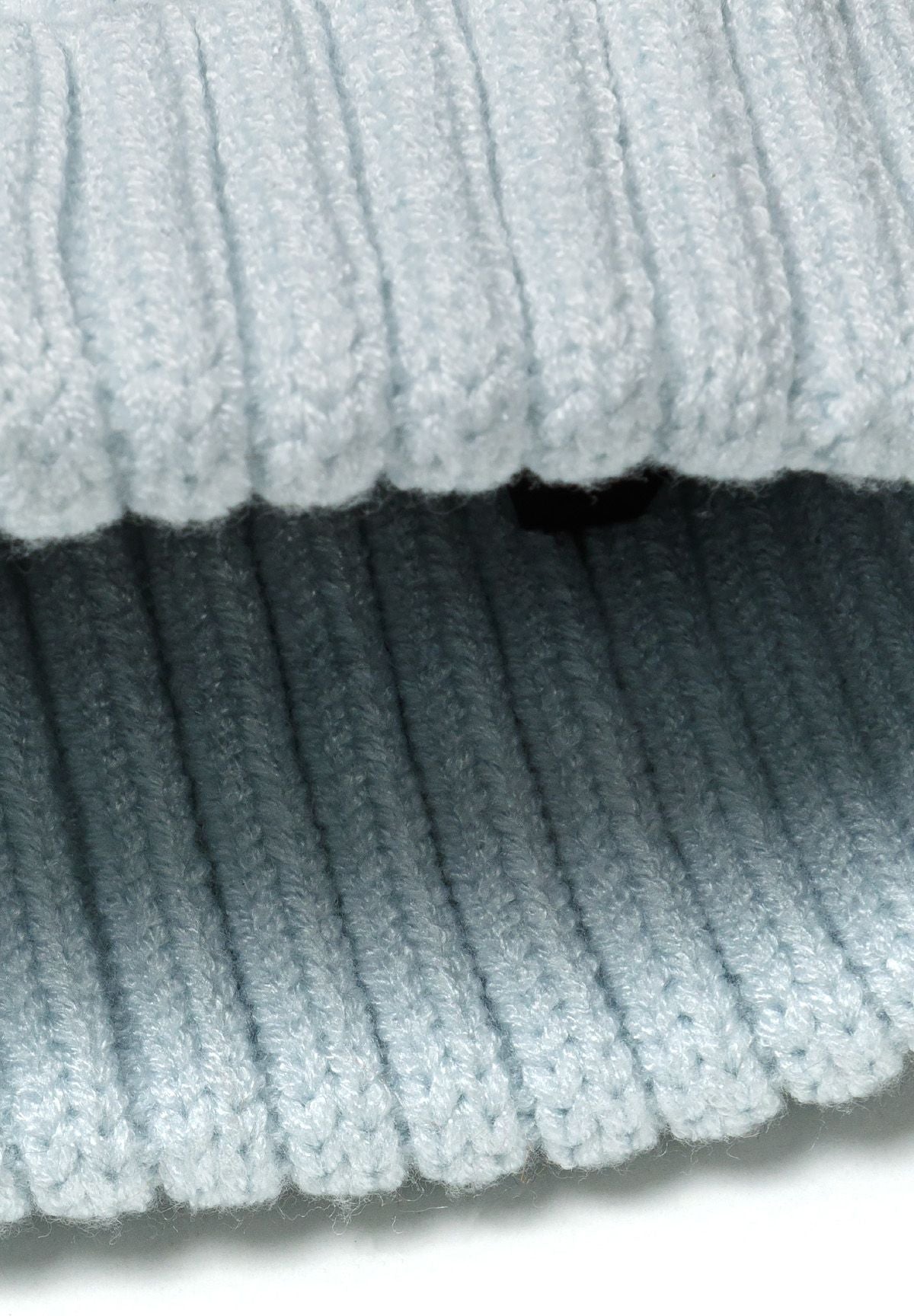 Ribbed Beanie, Light Blue, Faux Fur Pom Pom - 3
