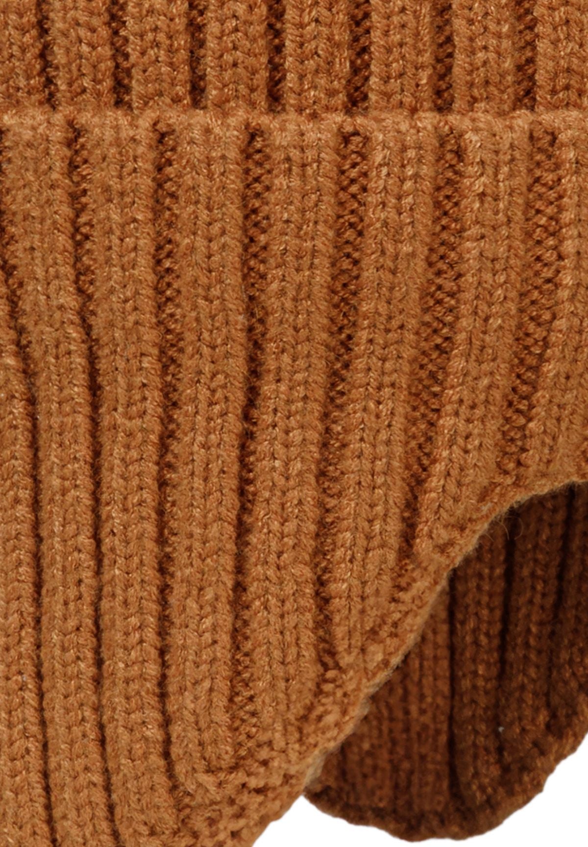 Ribbed Knit Beanie, Ear Flaps, Pom Pom, Beige - 3