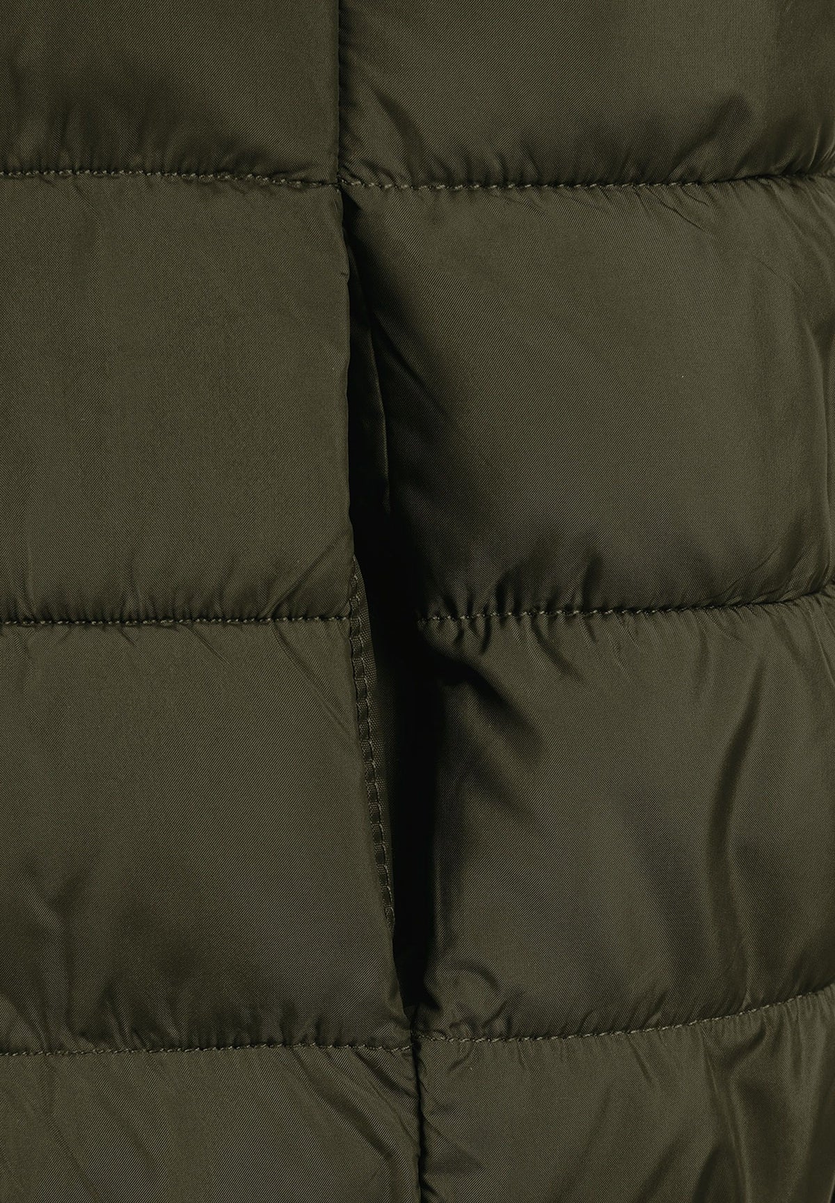 Olive green padded gilet, pocket detail.