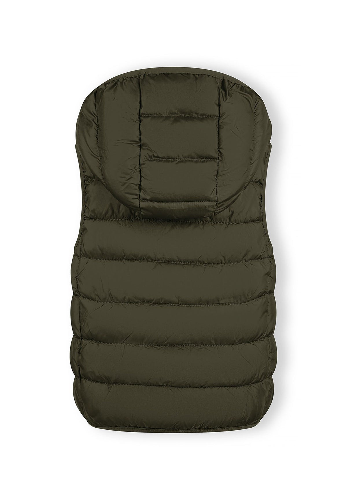 Olive green padded gilet, back.