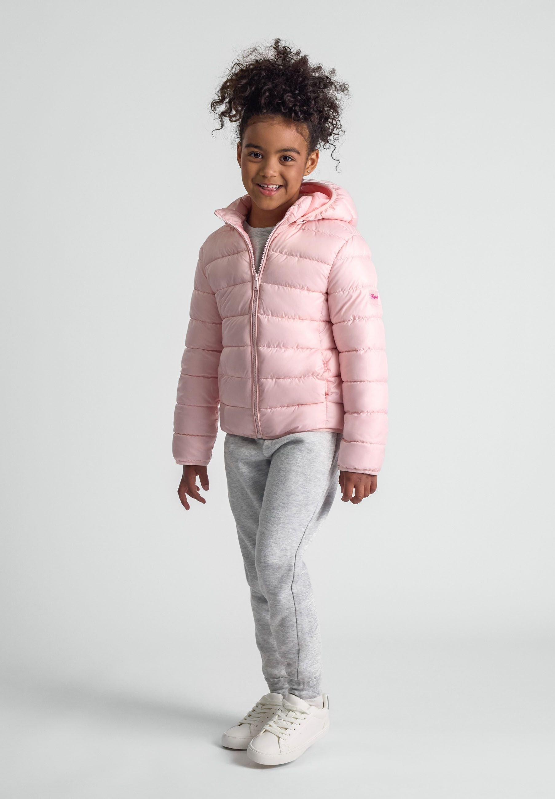Quilted Puffer Jacket, Pink, Hooded - 1