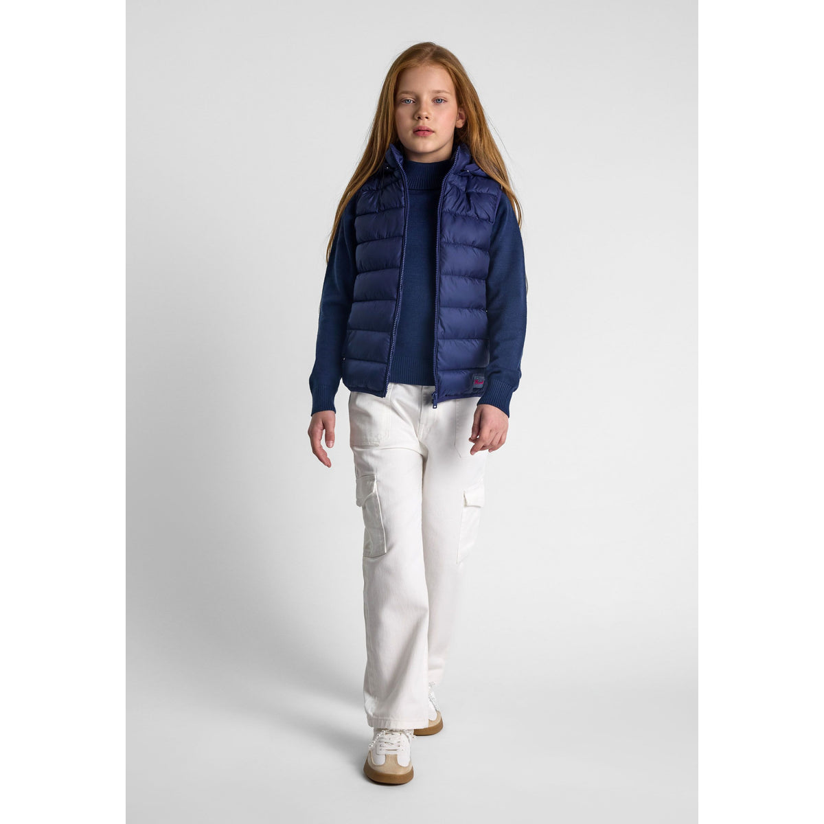 Girls' padded gilet in navy — complete product view for square Shop card