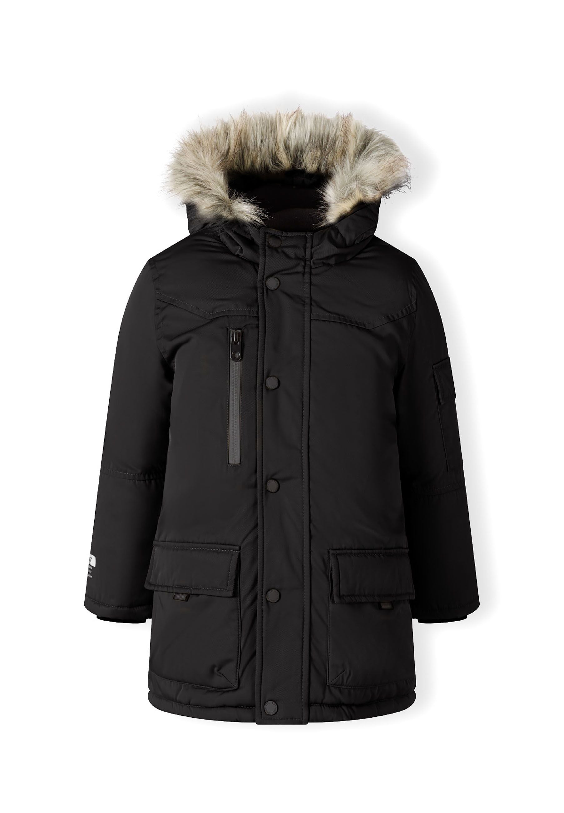 Long Parka, Faux Fur Hood, Black - 2