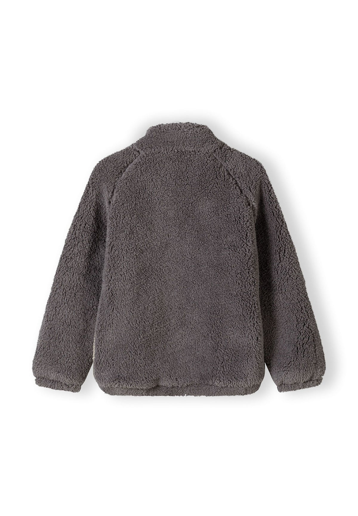Back of a grey teddy jacket.