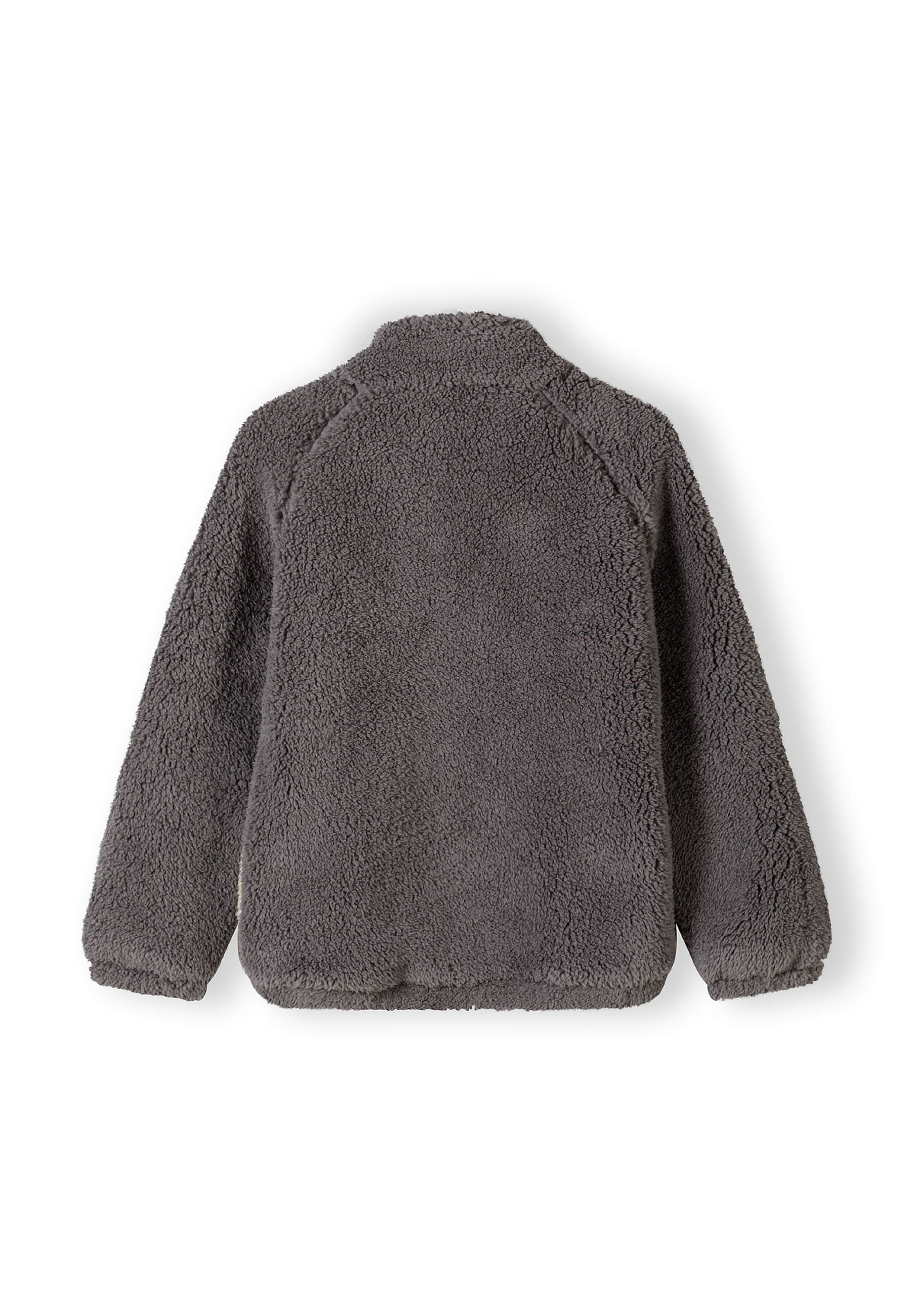Boys sherpa fleece jacket back view with high collar and elasticated cuffs.