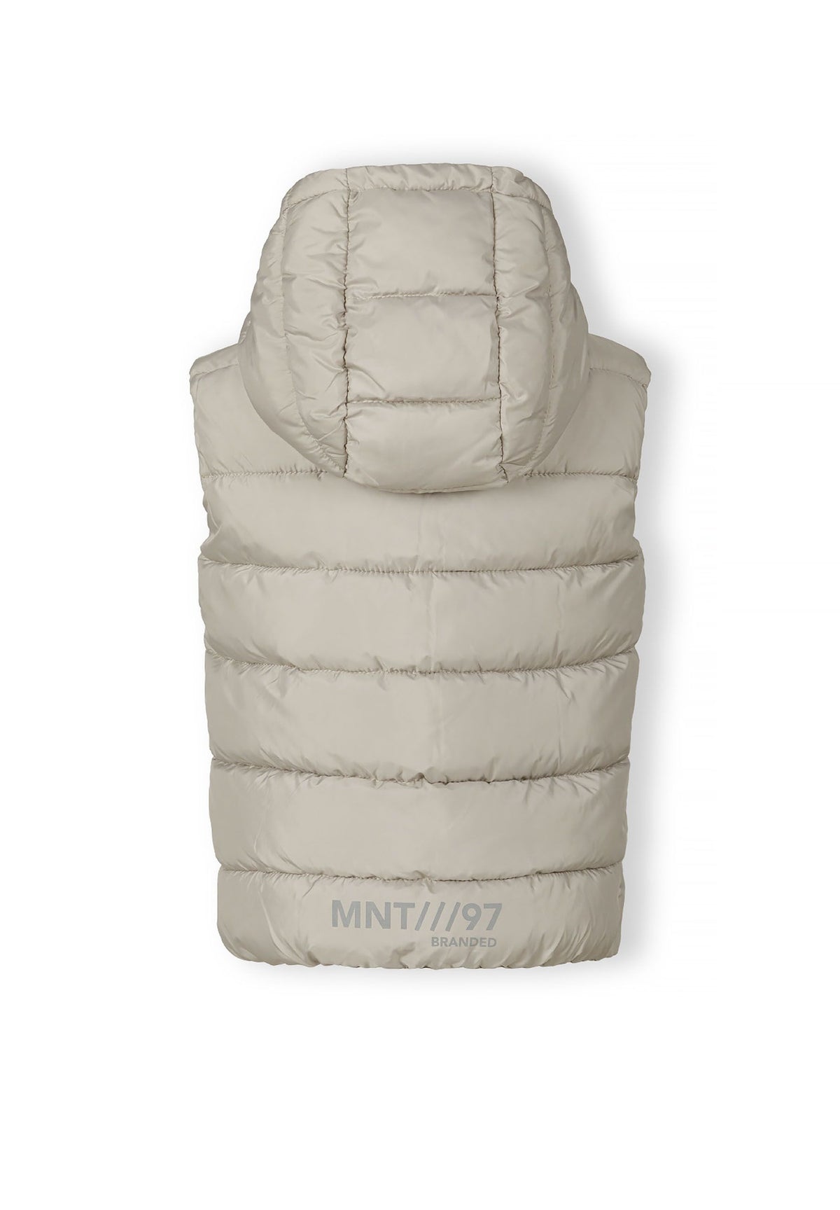 Light grey padded gilet, back.