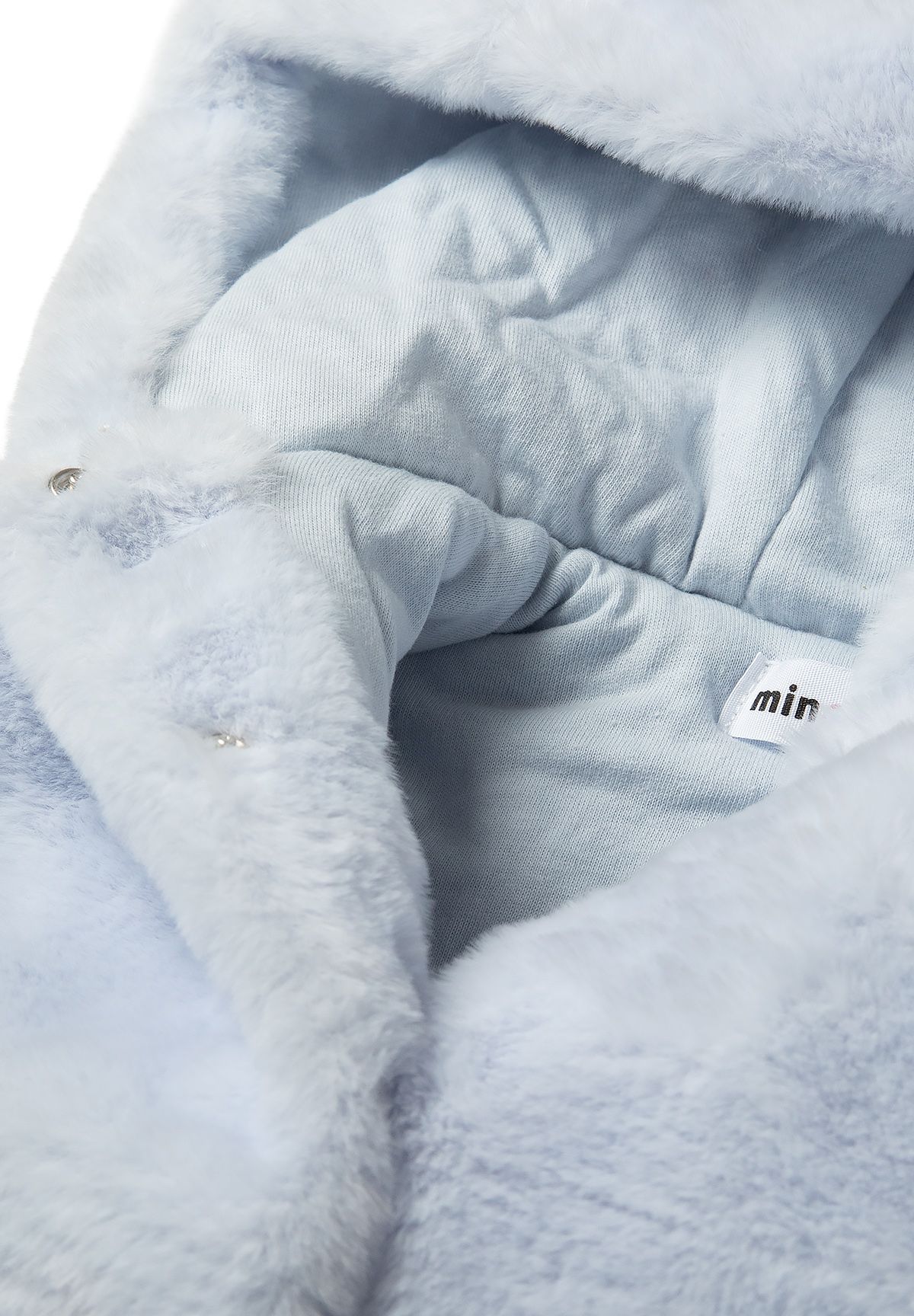 Hooded Faux Fur Jacket, Bear Ears, Light Blue - 3