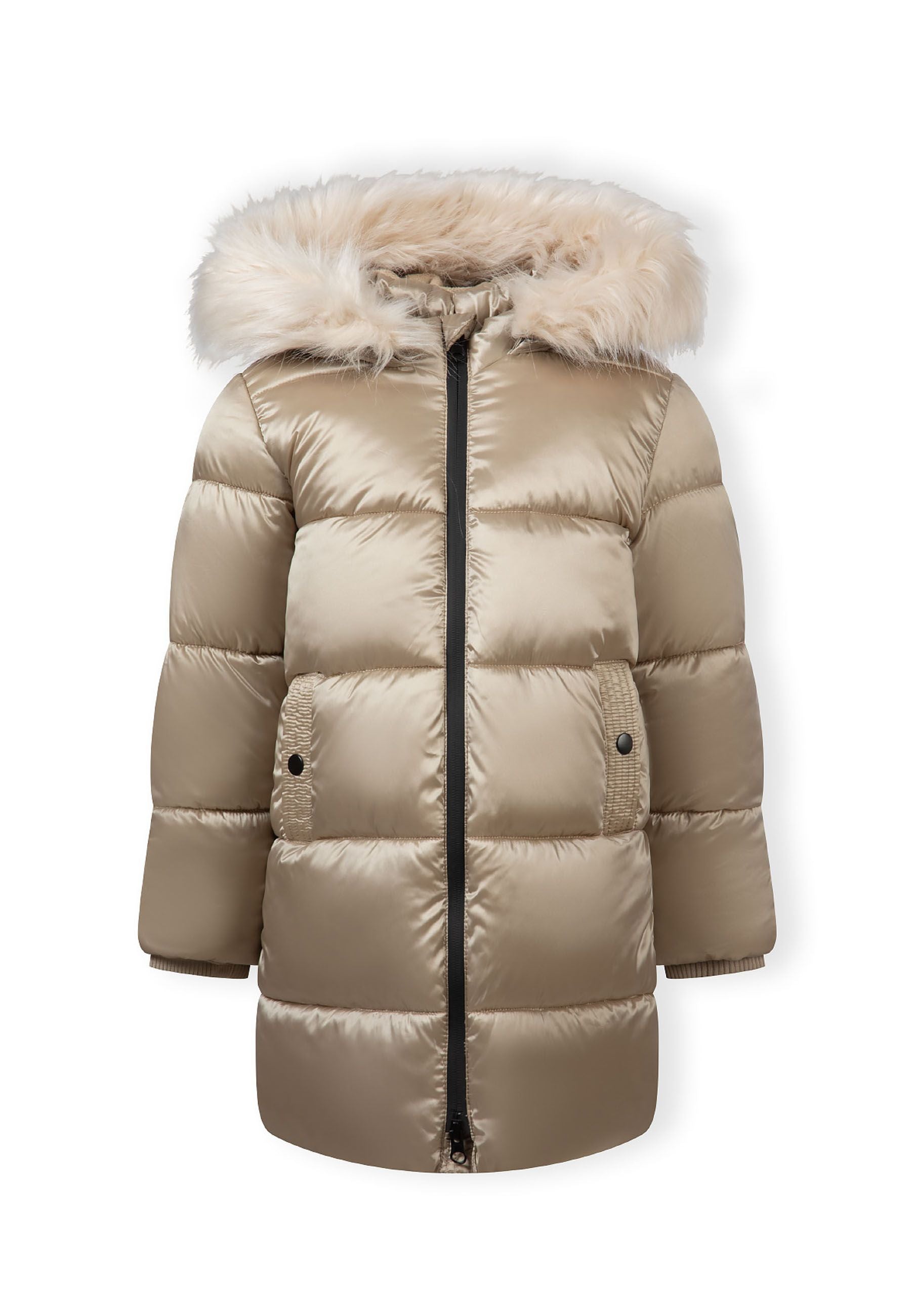 Long Quilted Parka Jacket, Gold, Faux Fur Hood