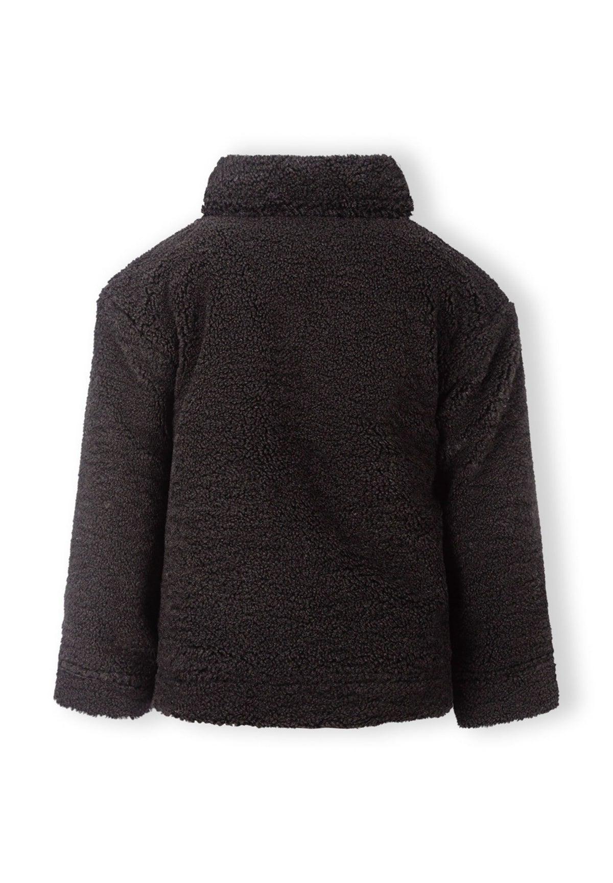 Back of a black teddy jacket.