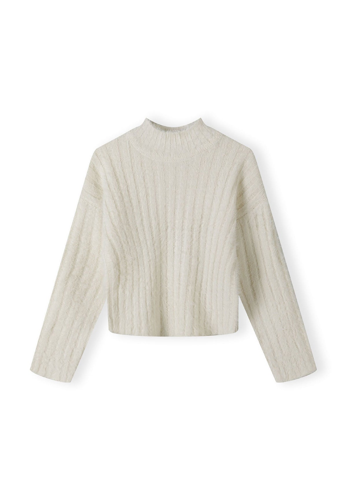 Cream fluffy ribbed jumper, front.