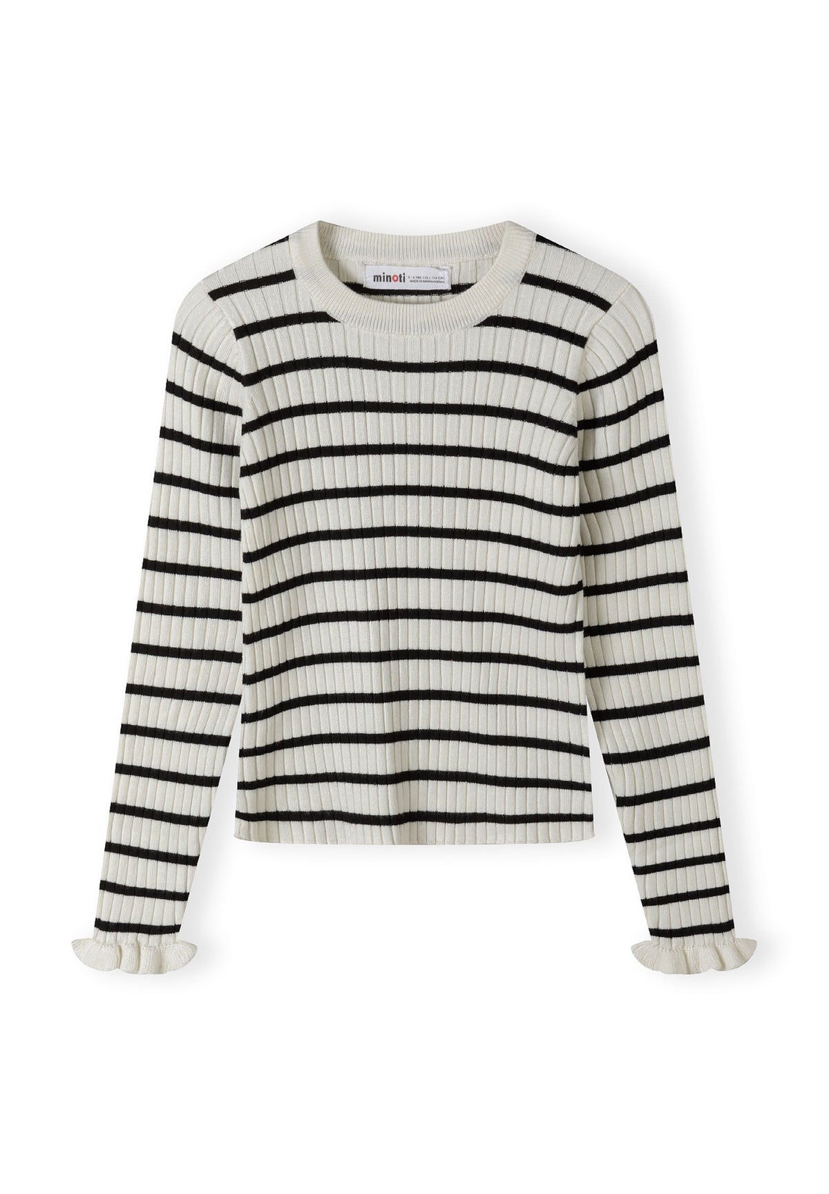 Cream and black striped ribbed jumper, front.